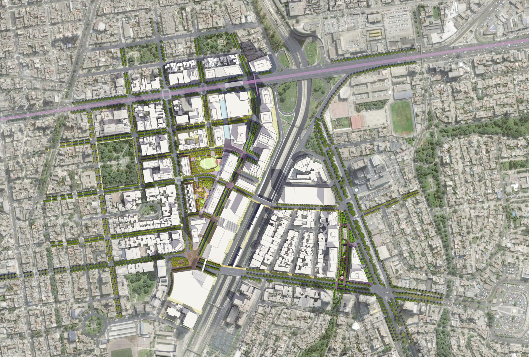 Aerial view of proposed development on Calle Las Begonias, a major avenue in Lima, Peru.