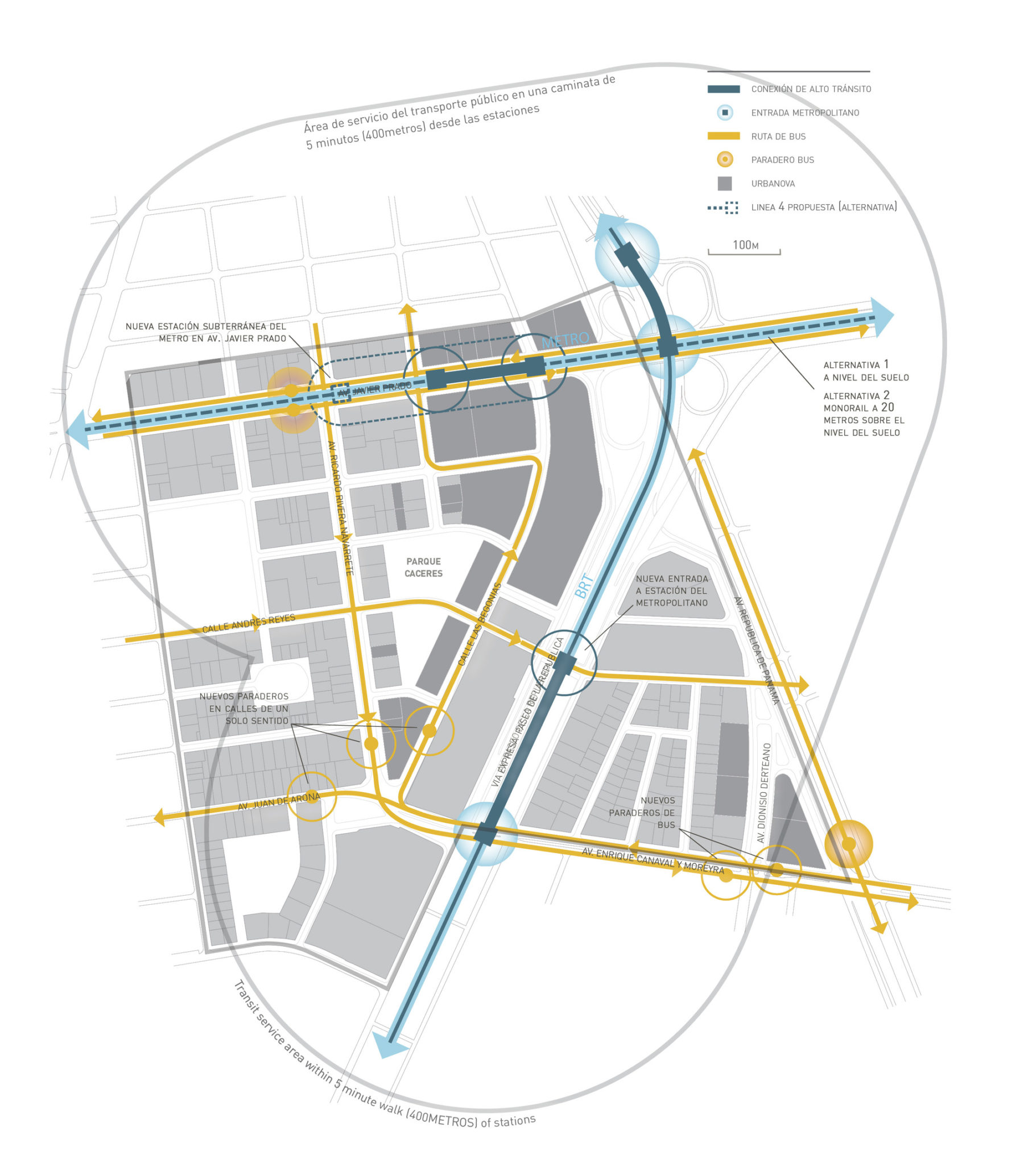 Diagram of above ground transportation routes into the Las Begonias Financial District