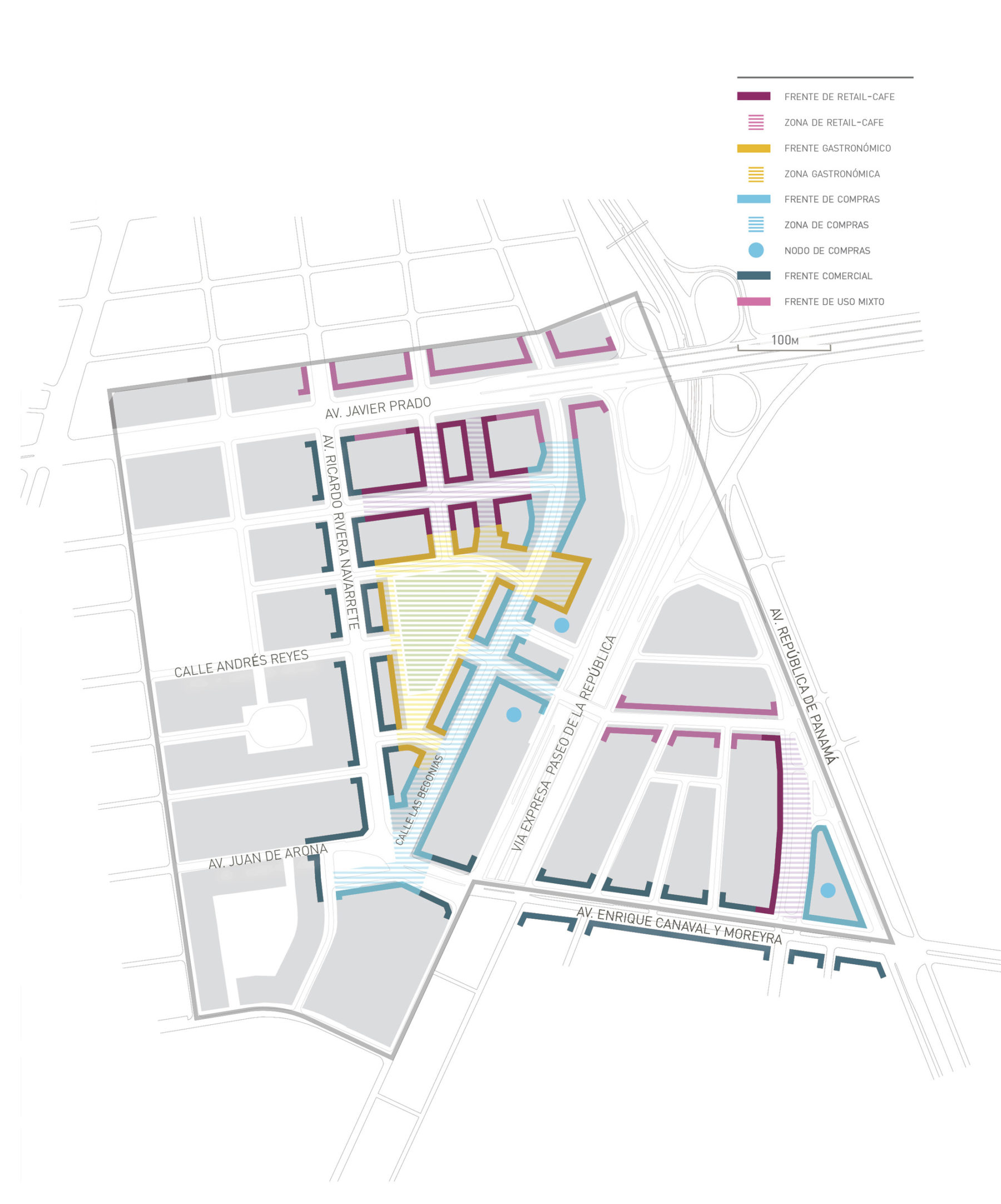 Colored diagram of each building type, including commercial, office, retail, mixed use, etc.