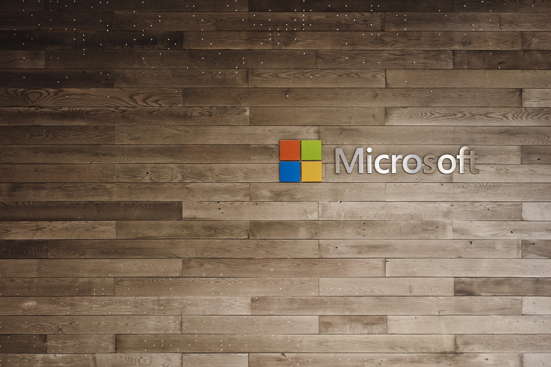 wooden wall with microsoft logo