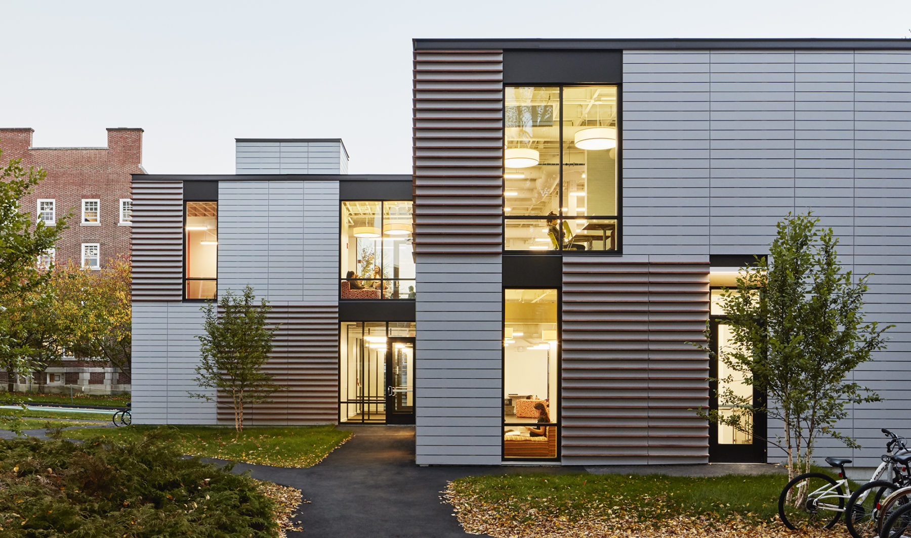 Photo of exterior of building at dusk