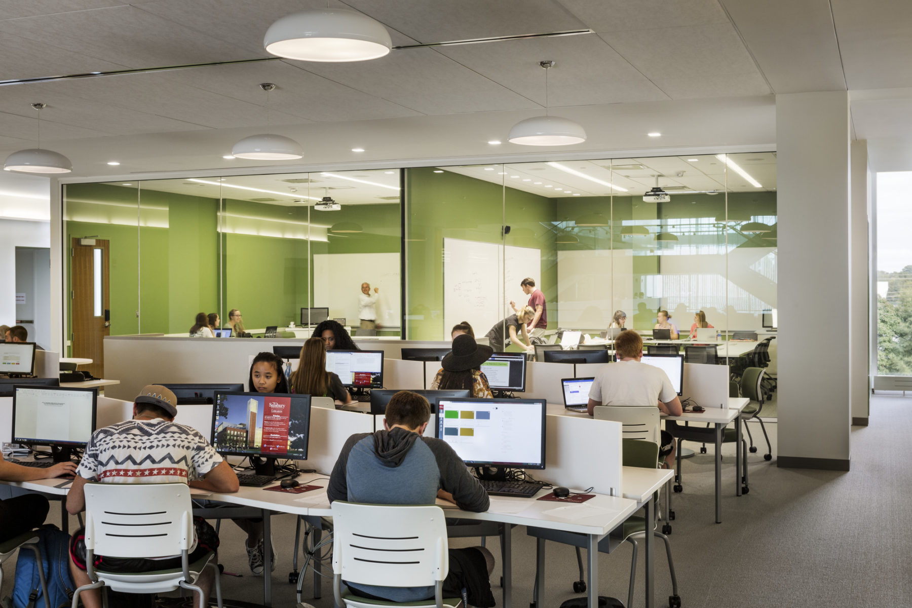 students at computer cluster