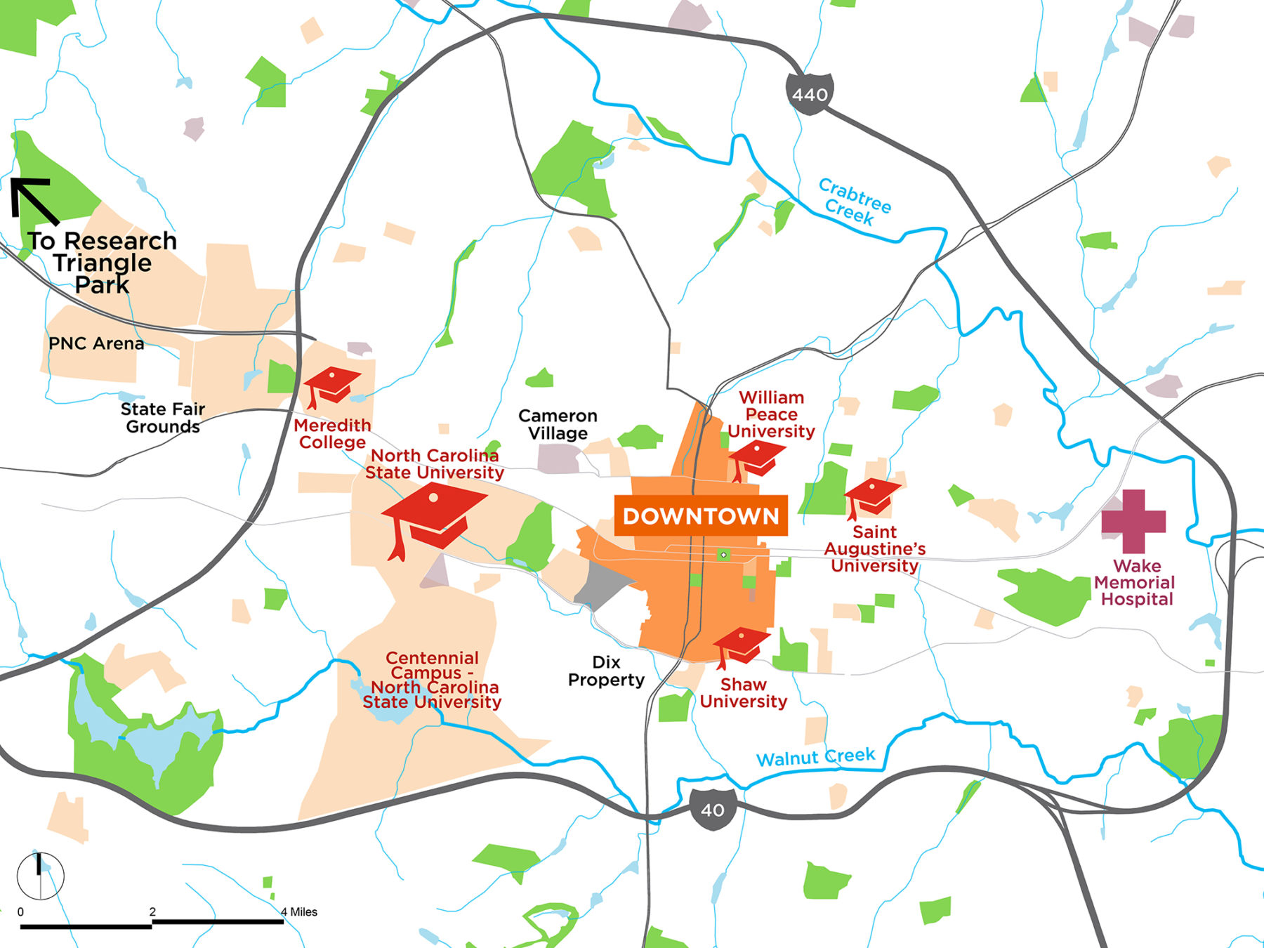 Downtown Raleigh site map with surrounding community