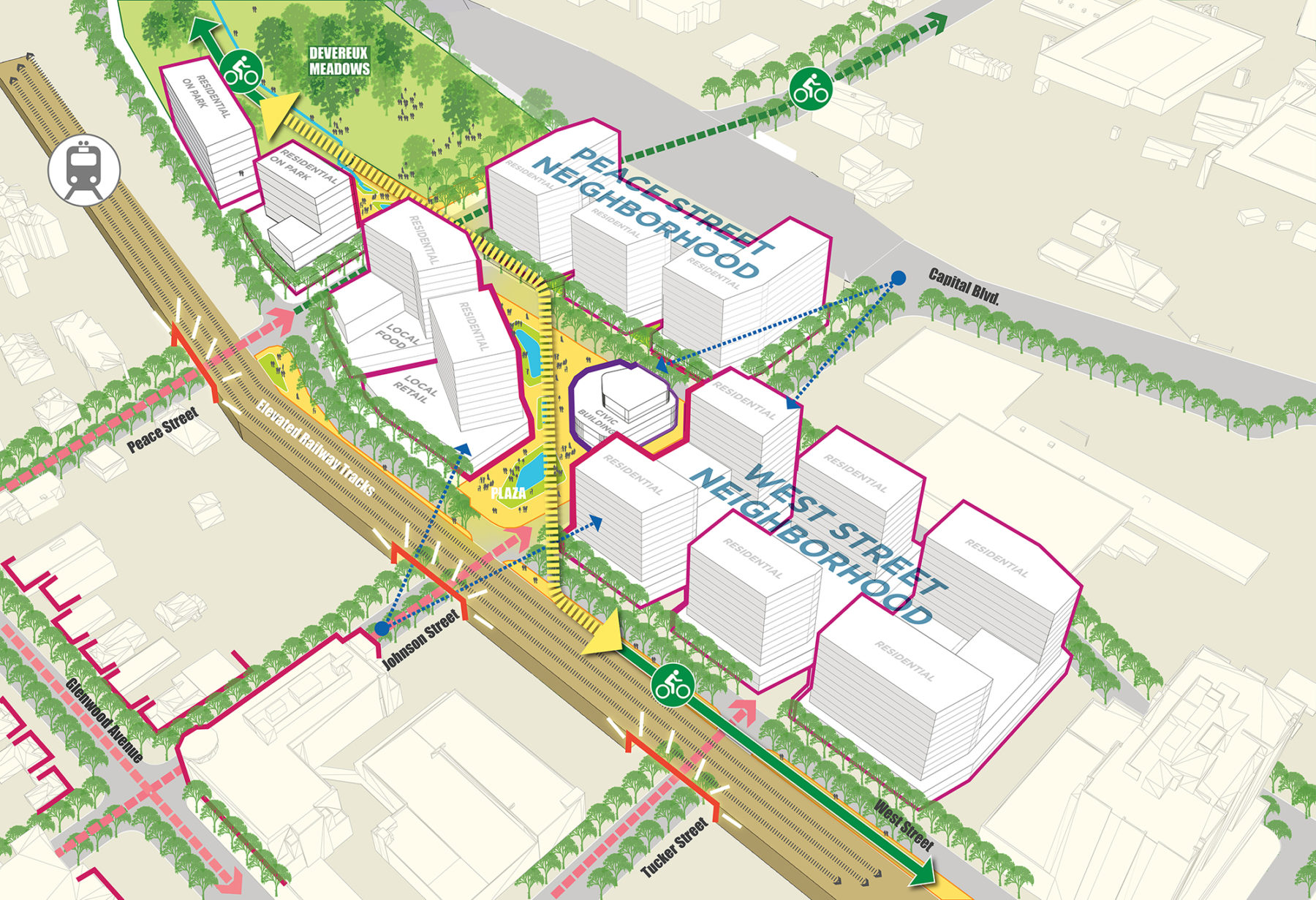 Site plan of Peace Street and West Street Neighborhoods