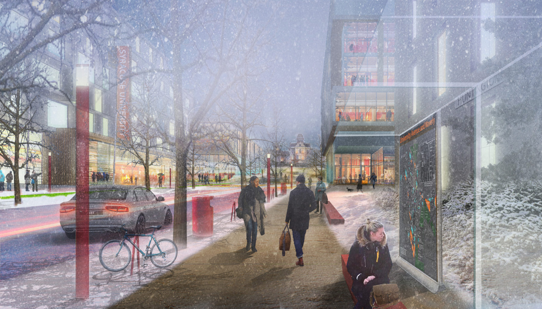 rendering of campus in winter