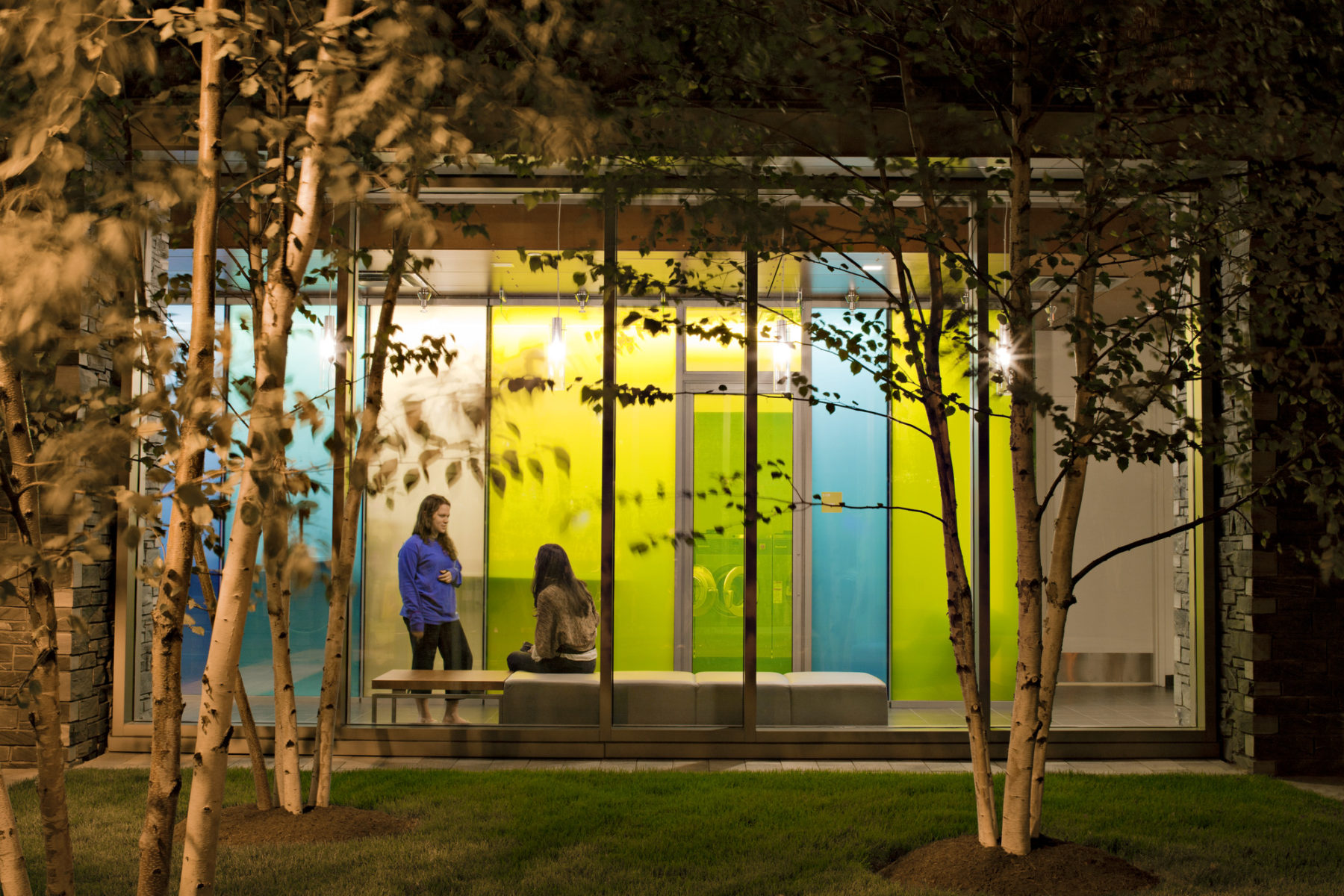 photo of colorful hallway at night