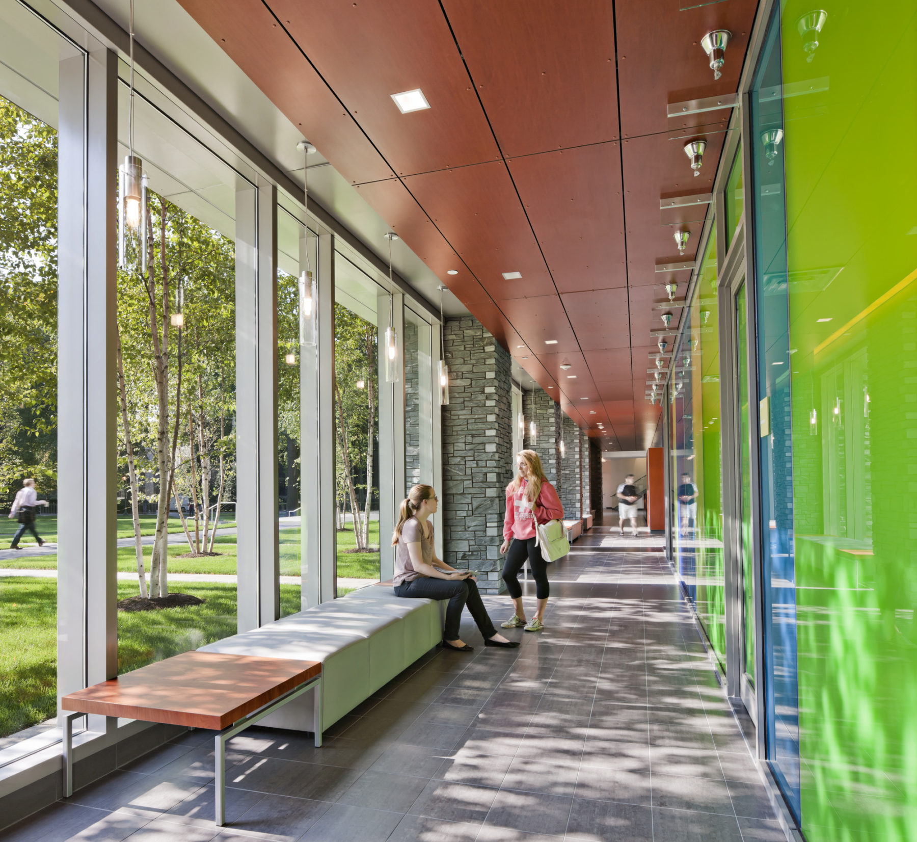 hallway with wall of windows