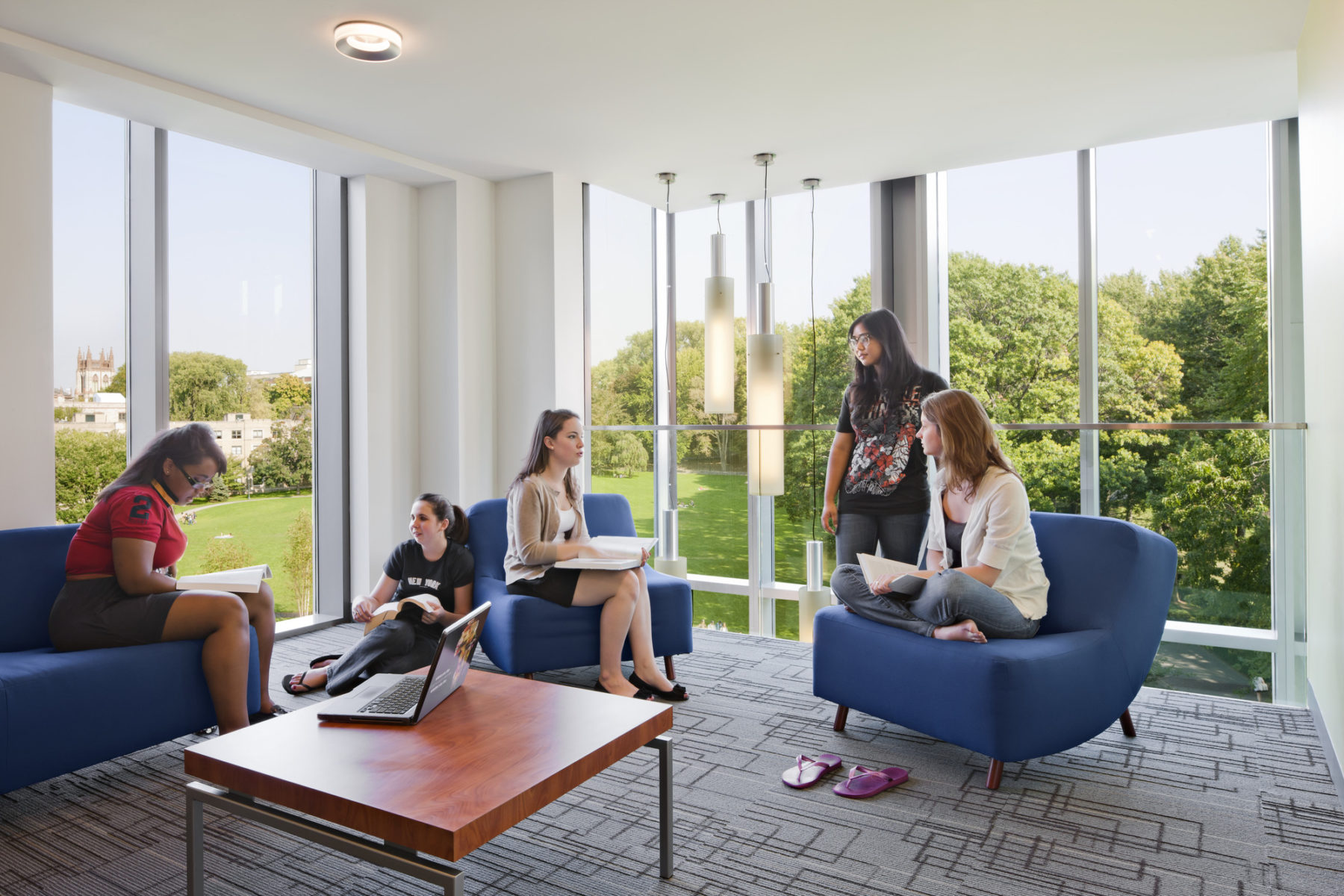 students sitting in lounge area