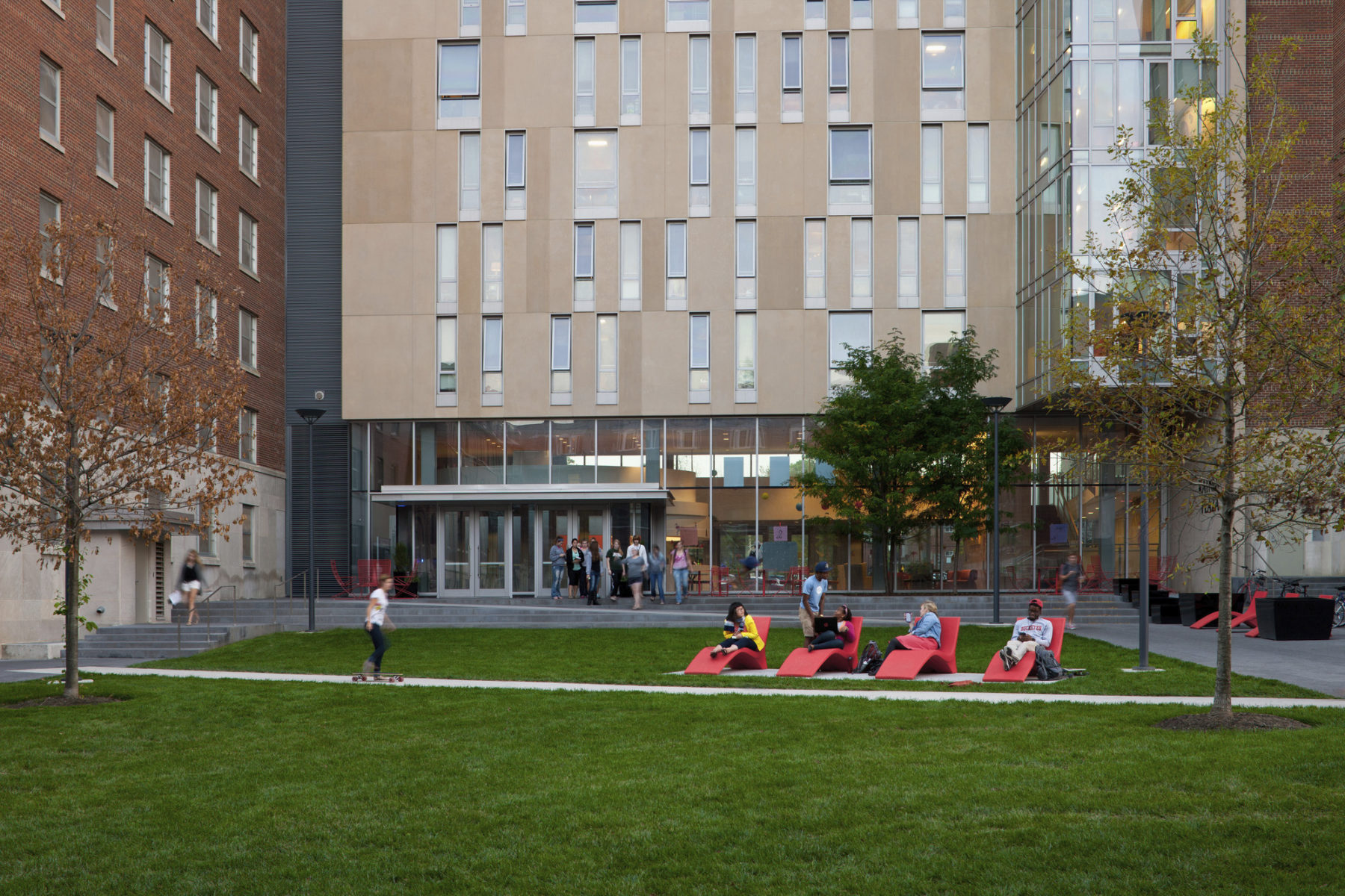 green in front of dorm building