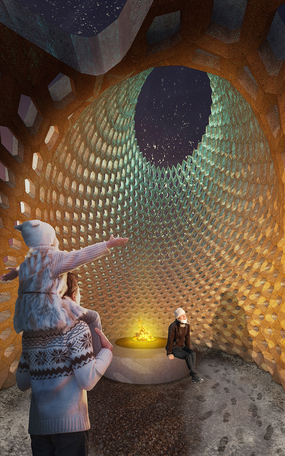 Inside of the structure. Rendering with people for scale.