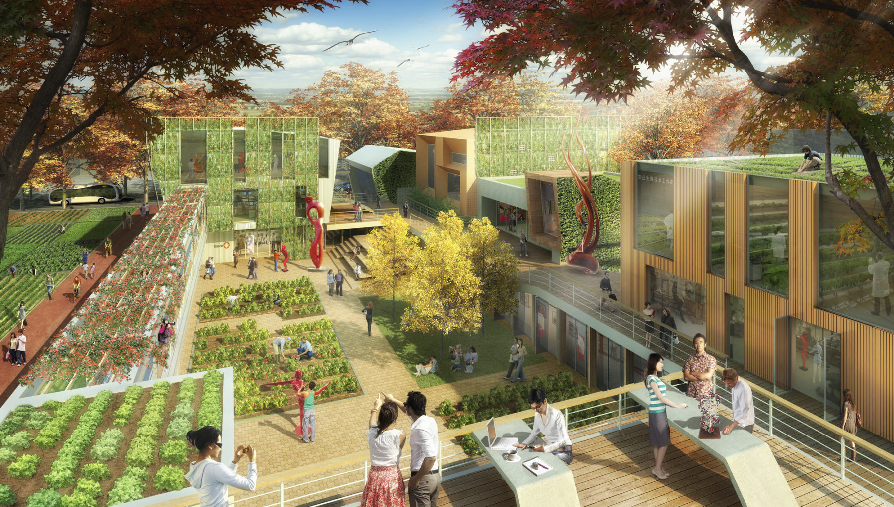 rendering of building complex outdoor area