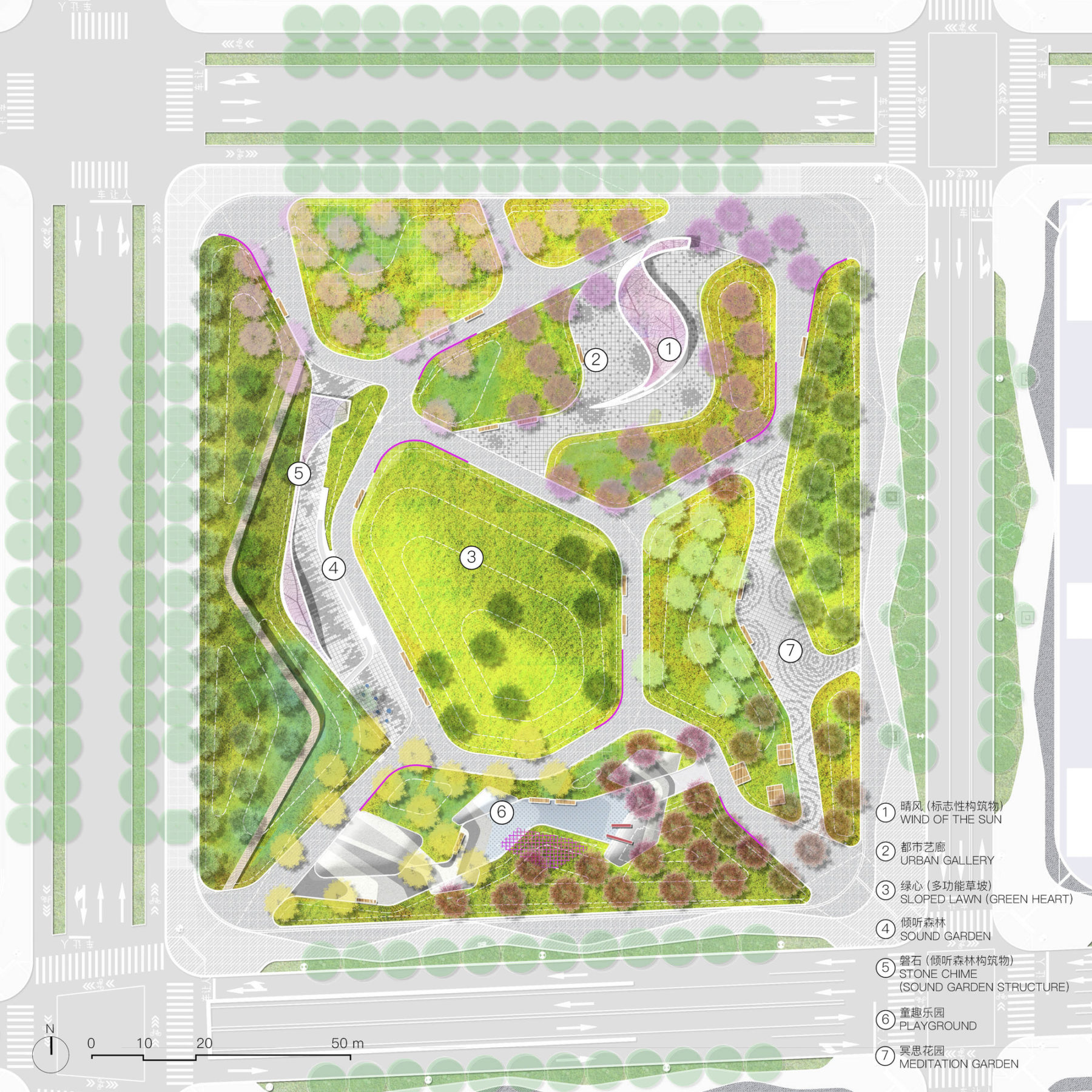 Rendered aerial view of the park