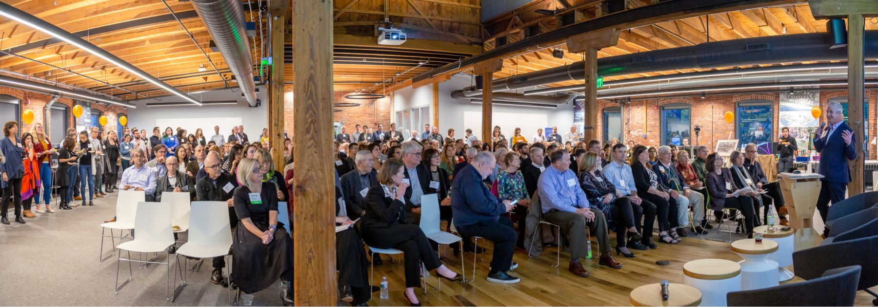 The crowd at Hideo Sasaki's 100th birthday celebration at the Sasaki Incubator