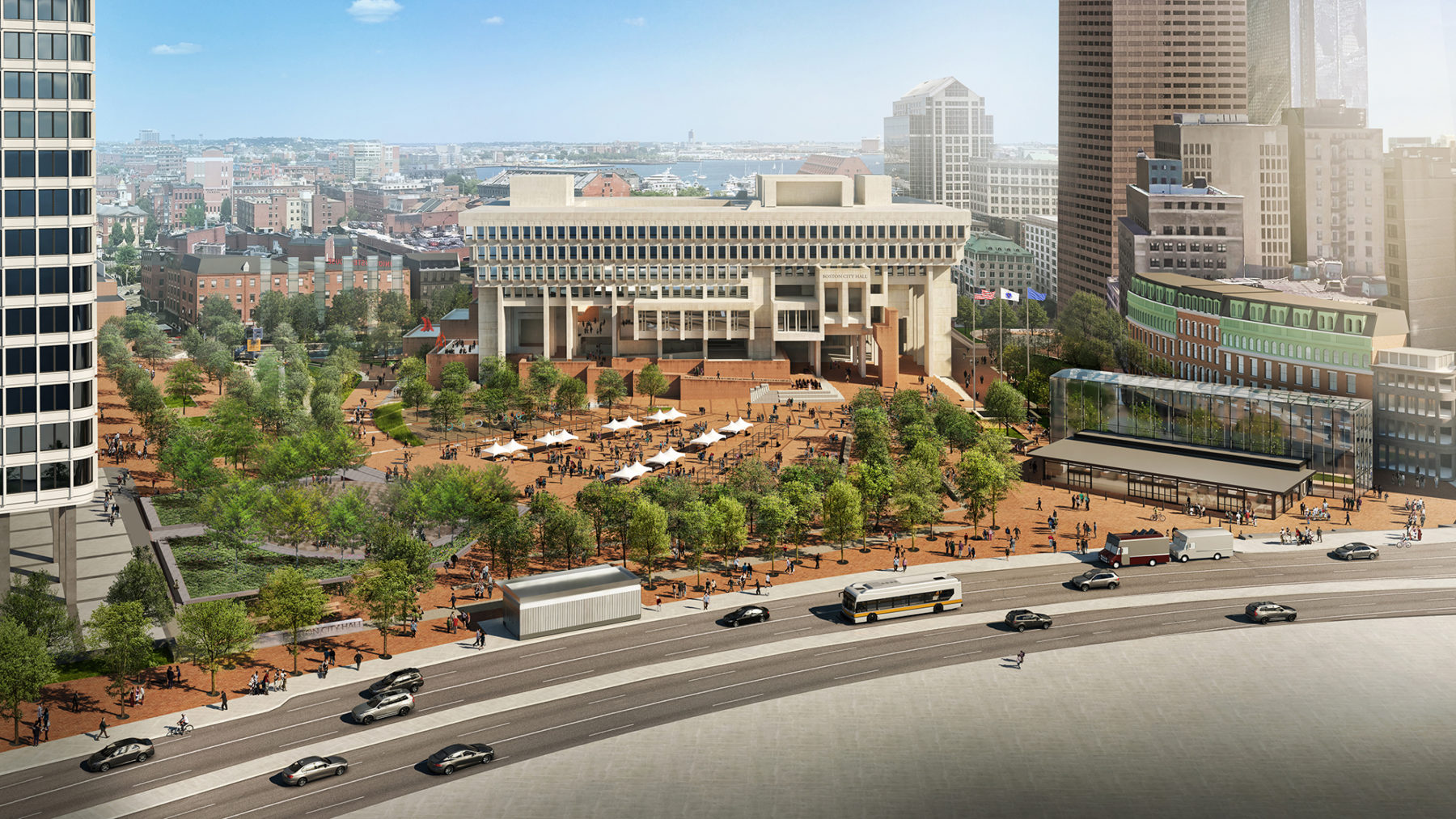aerial rendering of boston city hall and plaza
