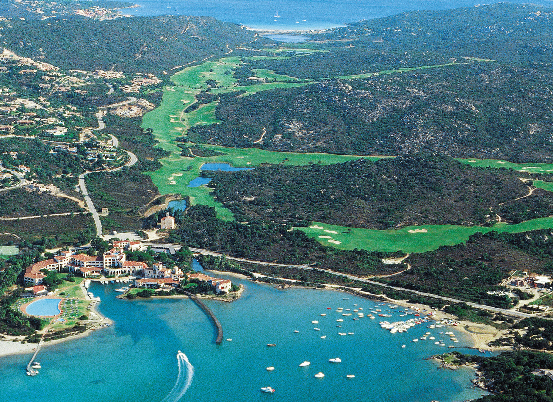 Aerial view of the resort development with the waterfront