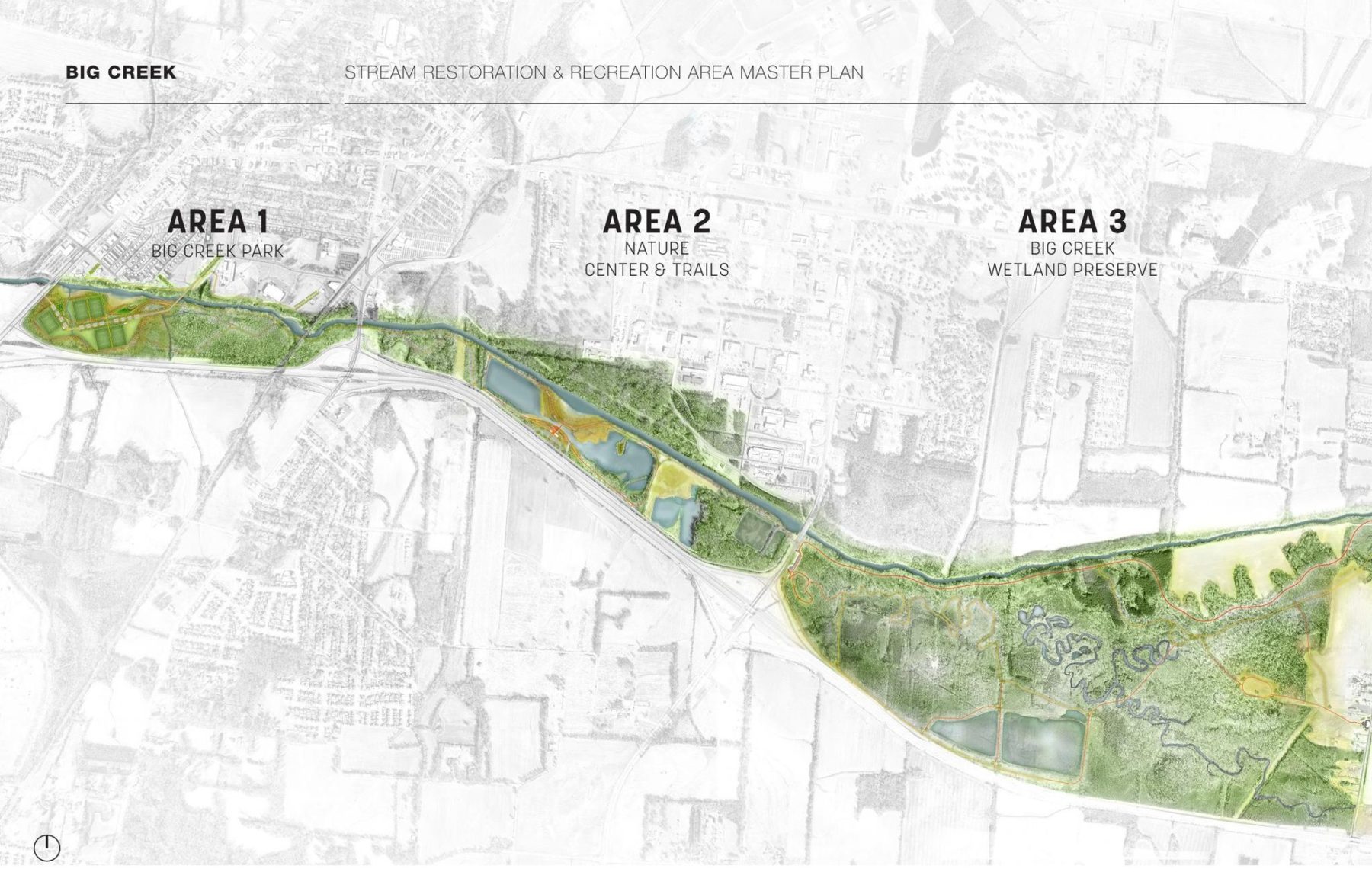 Aerial of stream restoration and recreation area