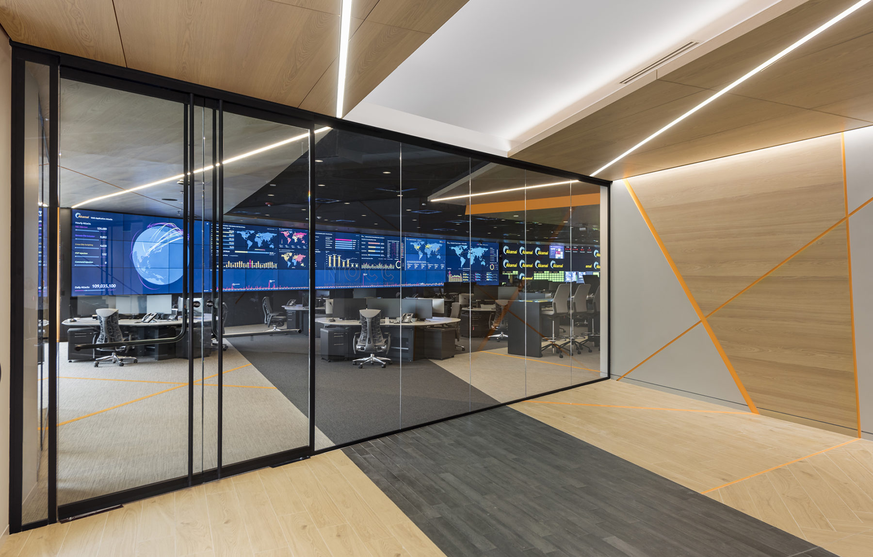 view through glass doors into technology space