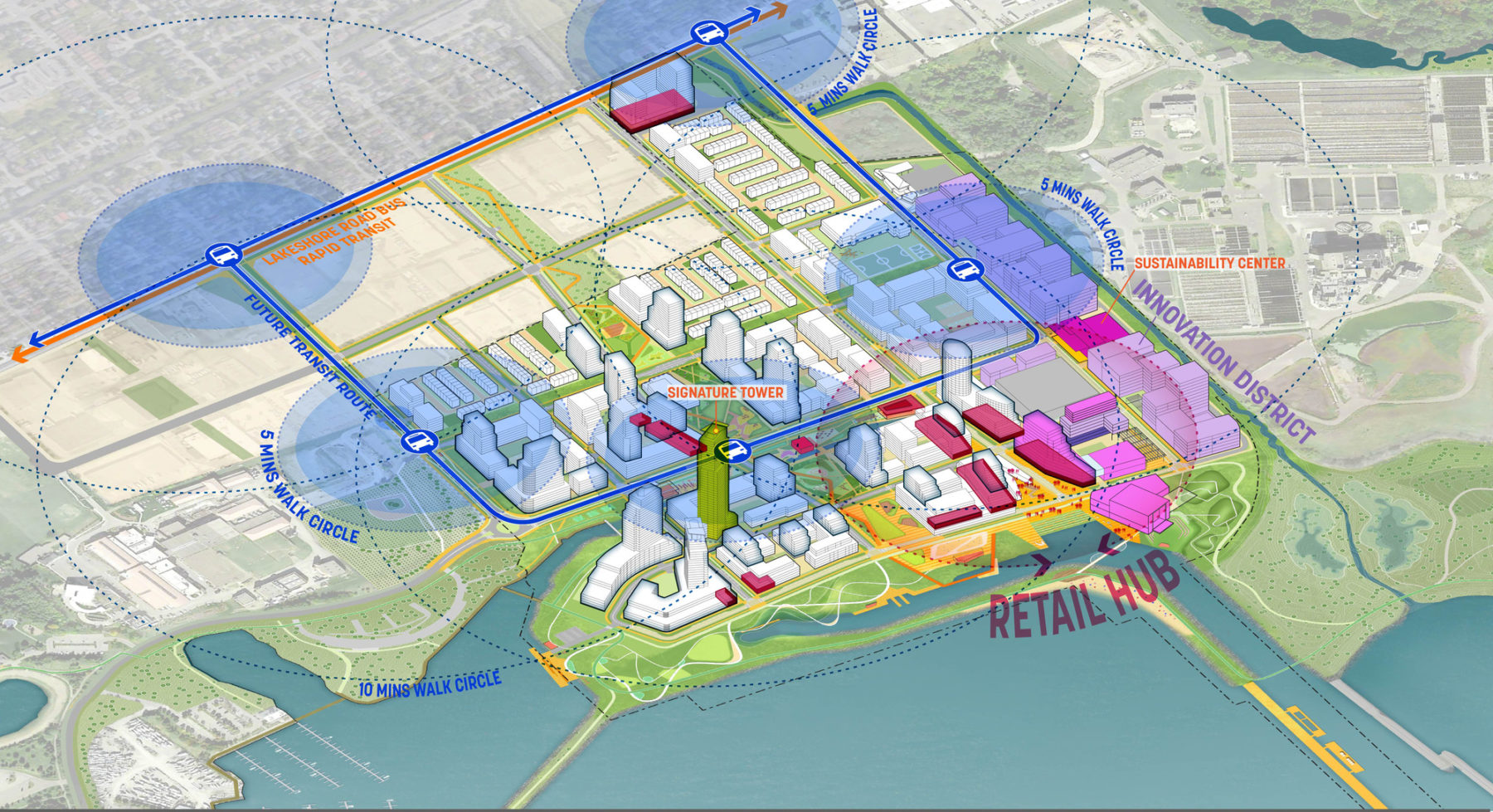 aerial axon diagram of site highlighting transit connections