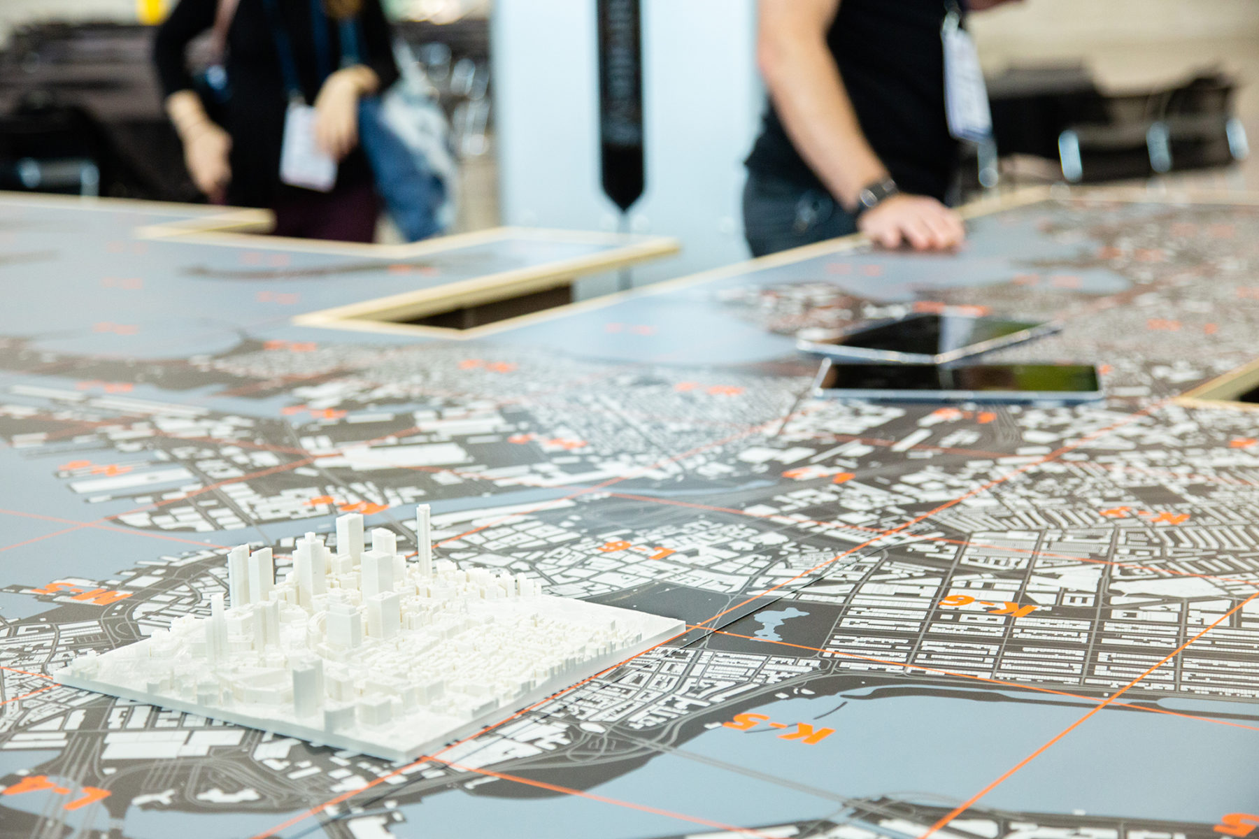 a 3D-printed section of a city sits on a table