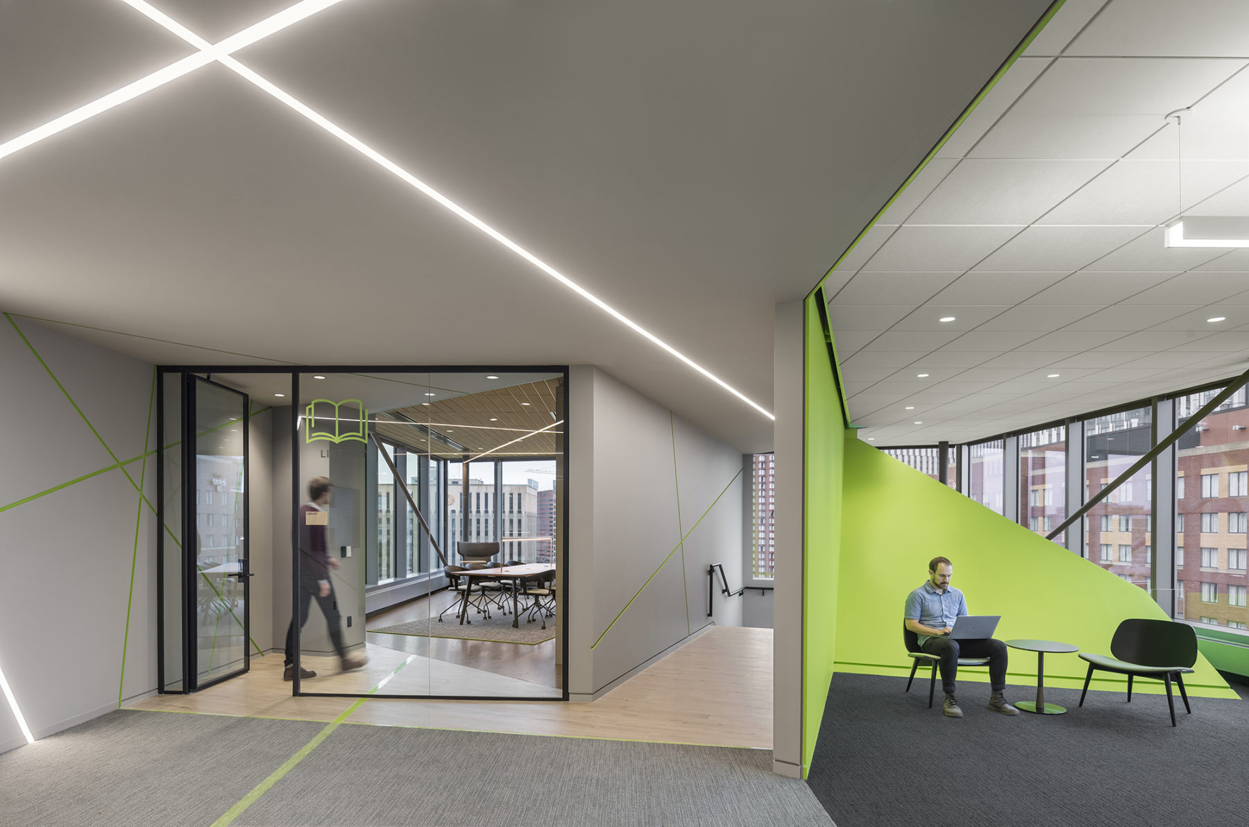 a conference room next to a small table