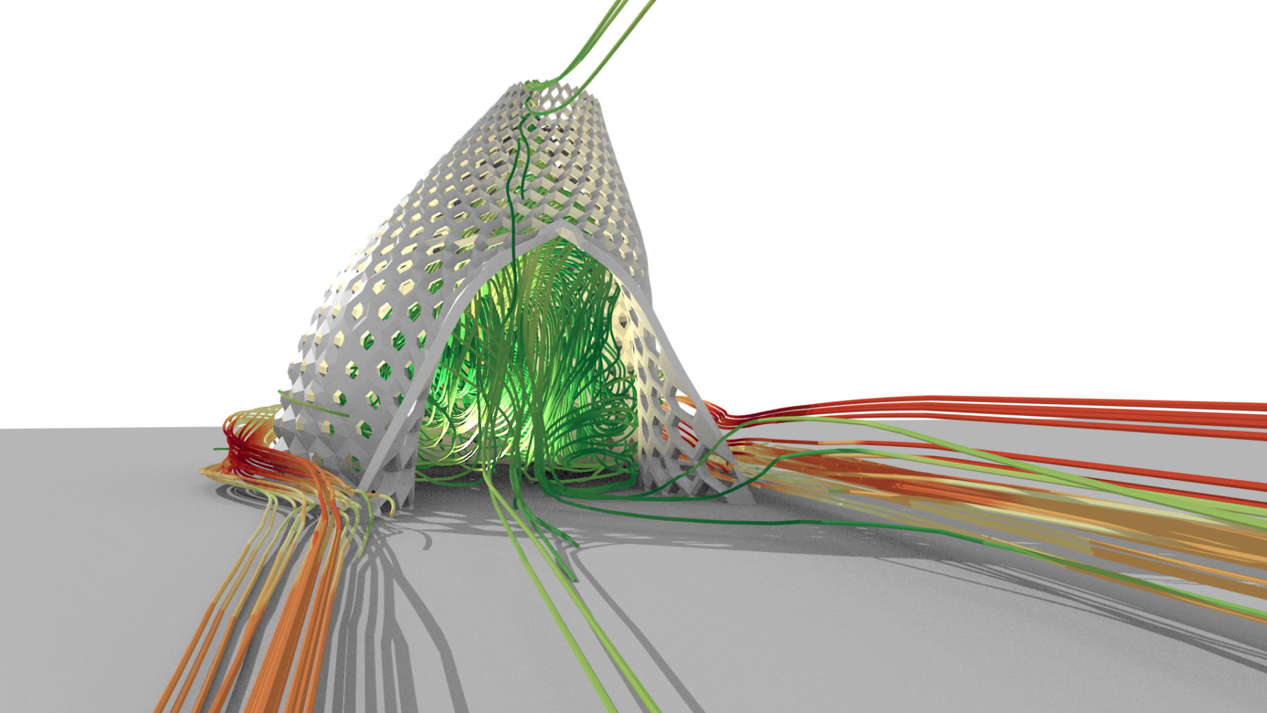 Graphic depicting wind flowing through and around a cone-like structure