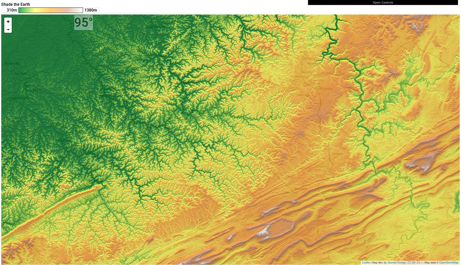 color-coded map of topography