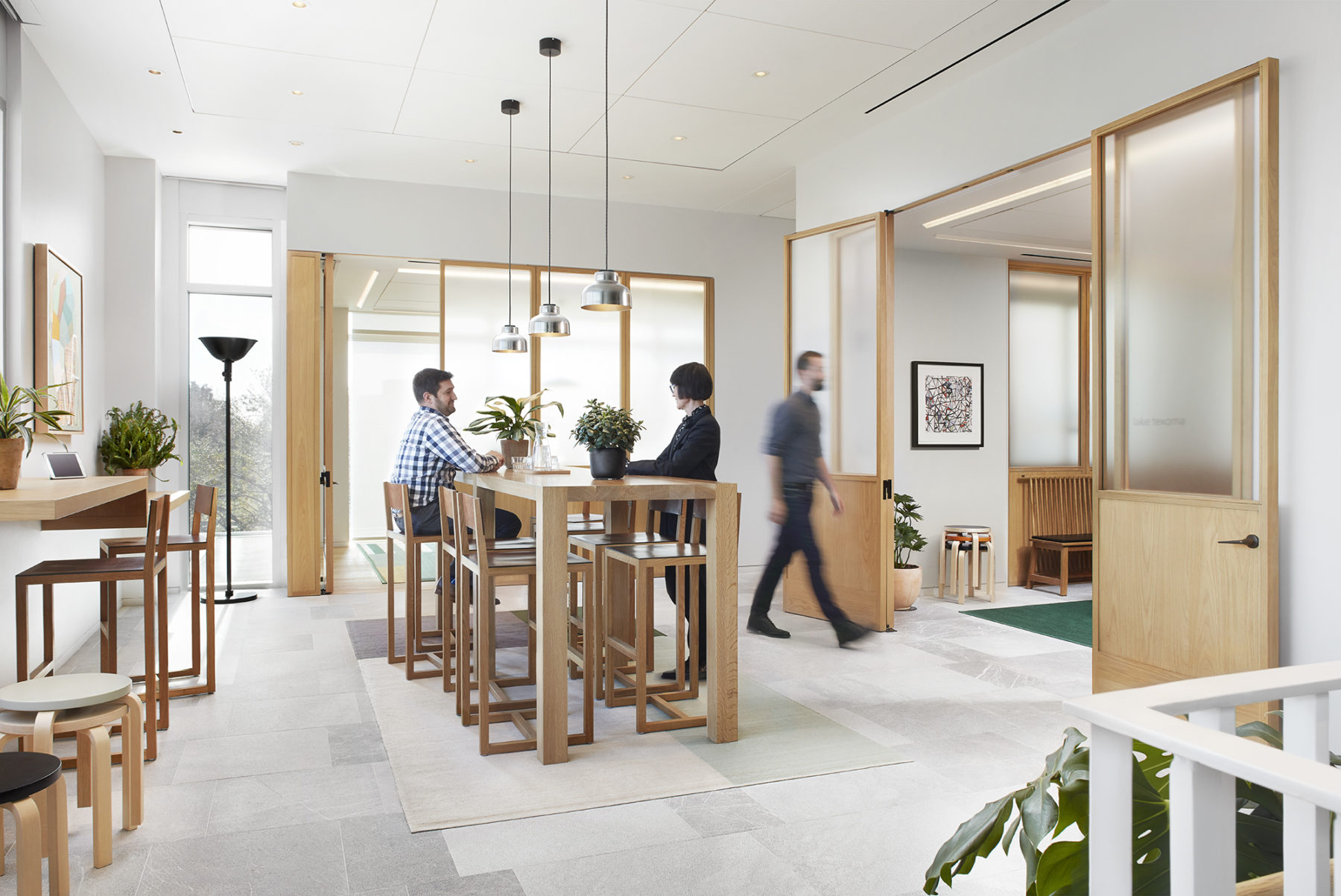 high-top table with entry to pantry area