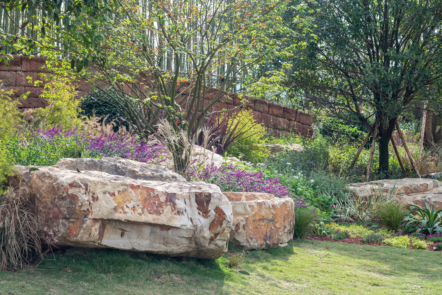 stone wall and natural landscape elements