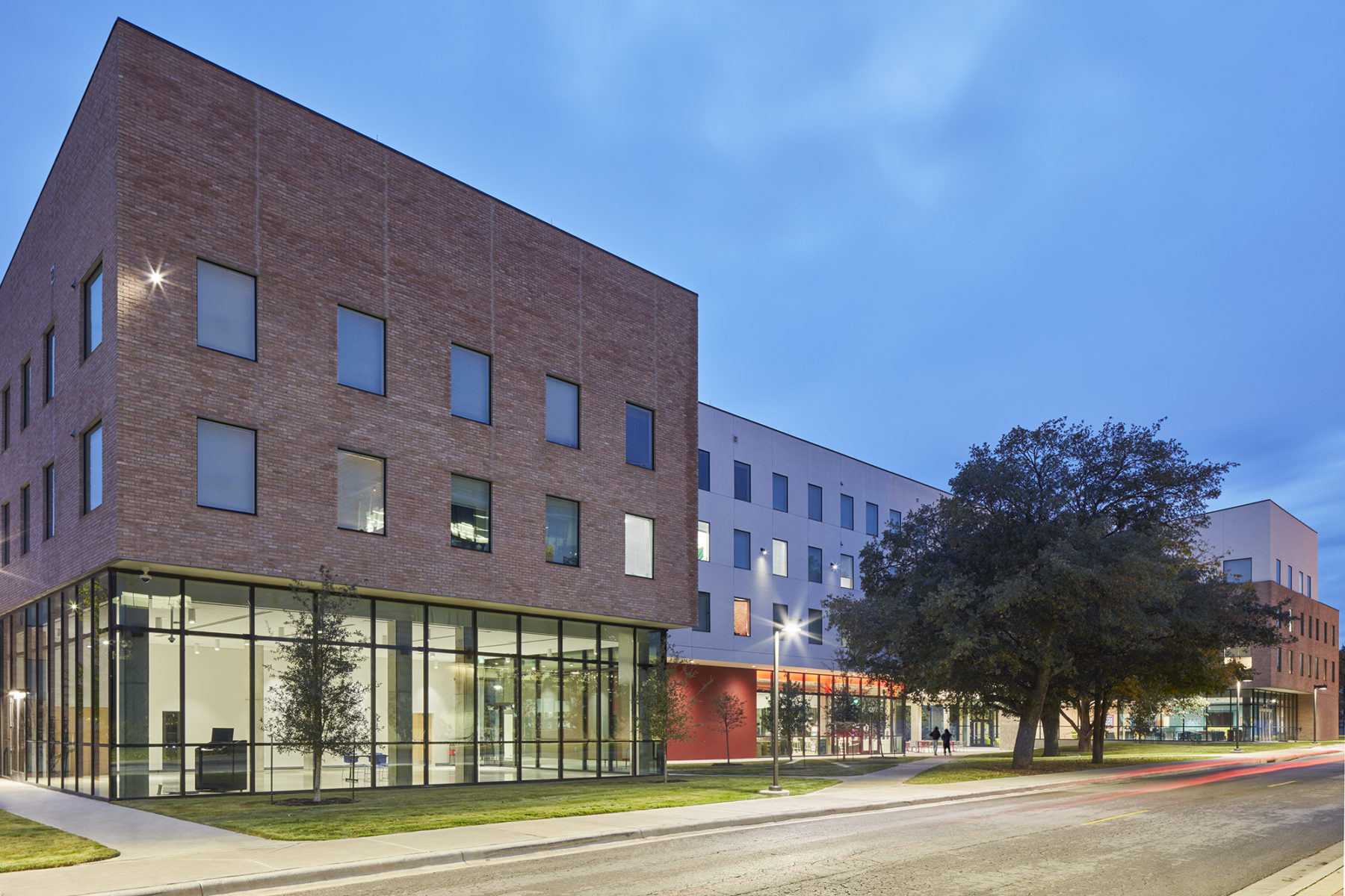 exterior dusk view of northeast corner