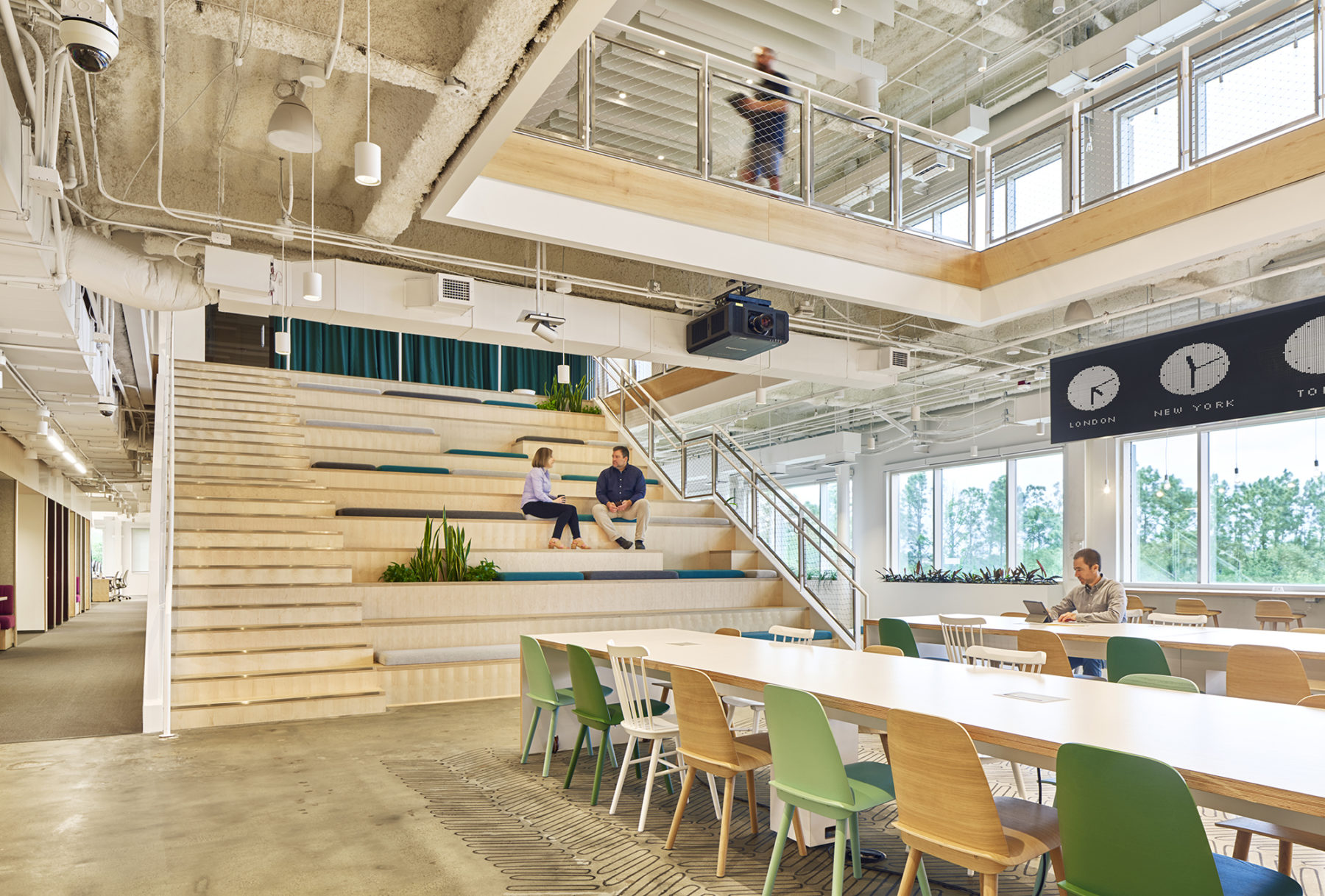 reverse view of atrium, large seating stair in back