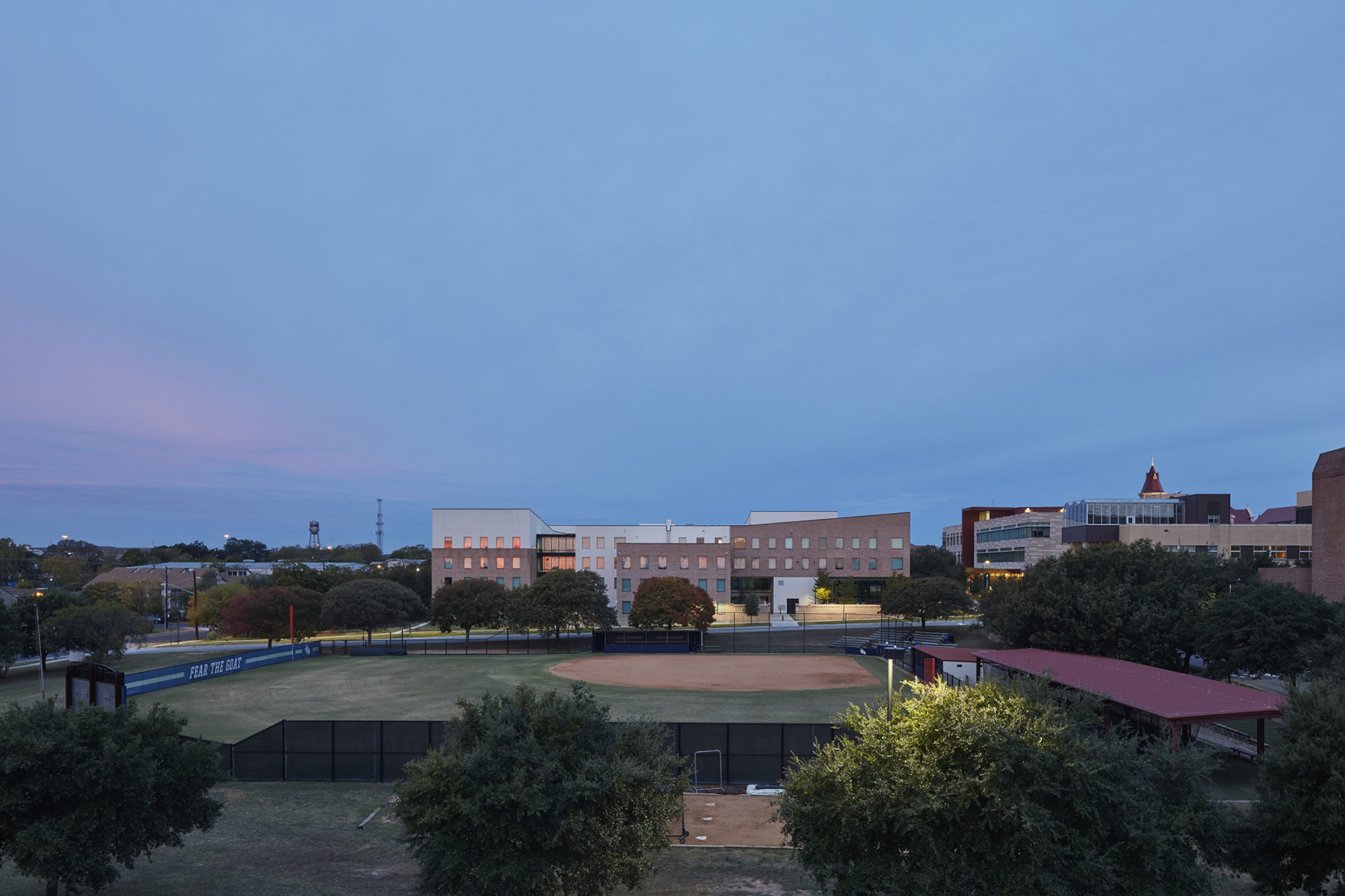 sunrise on east facade from a distance