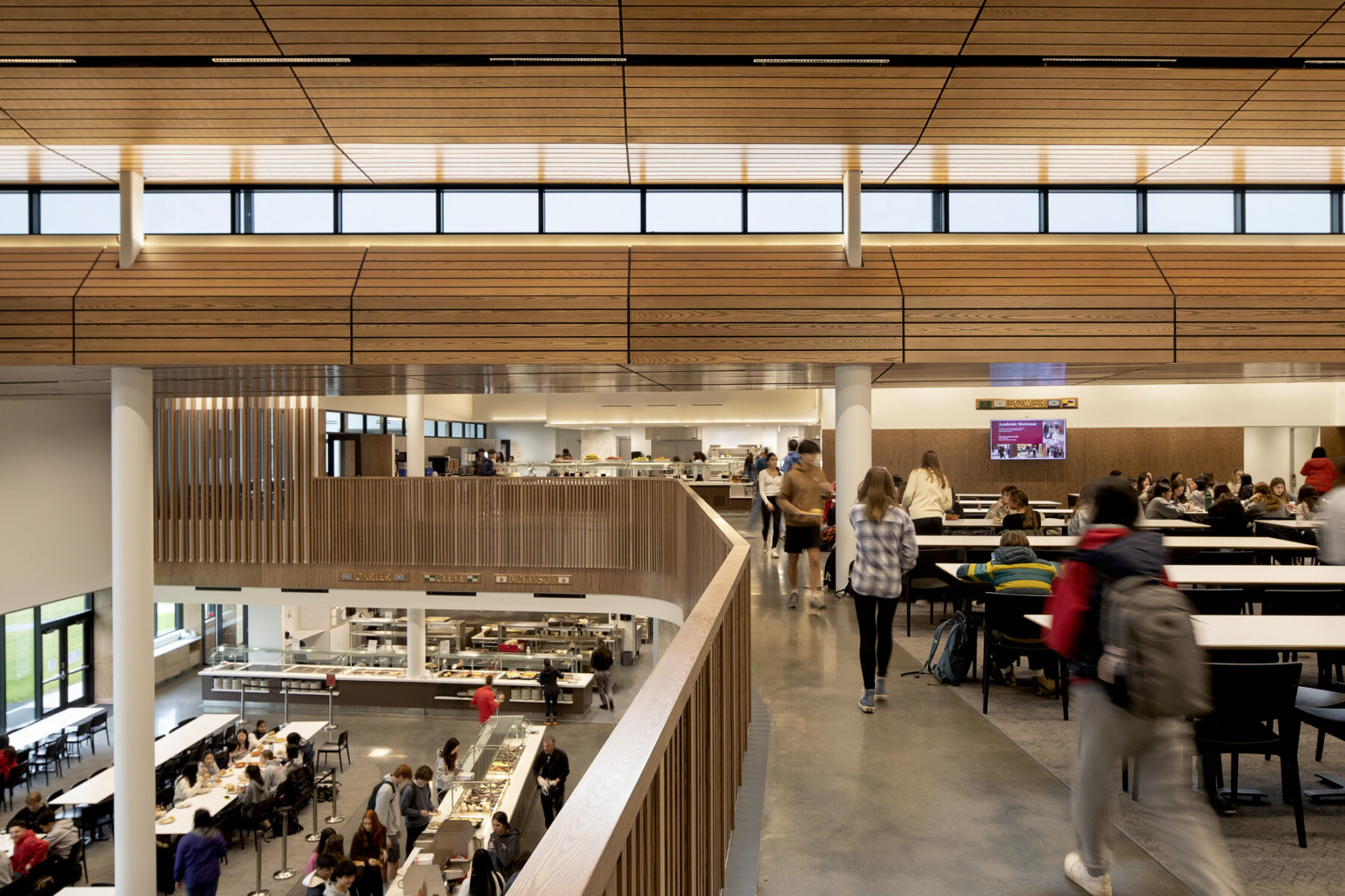 Interior photograph from level two overlooking the dining hall