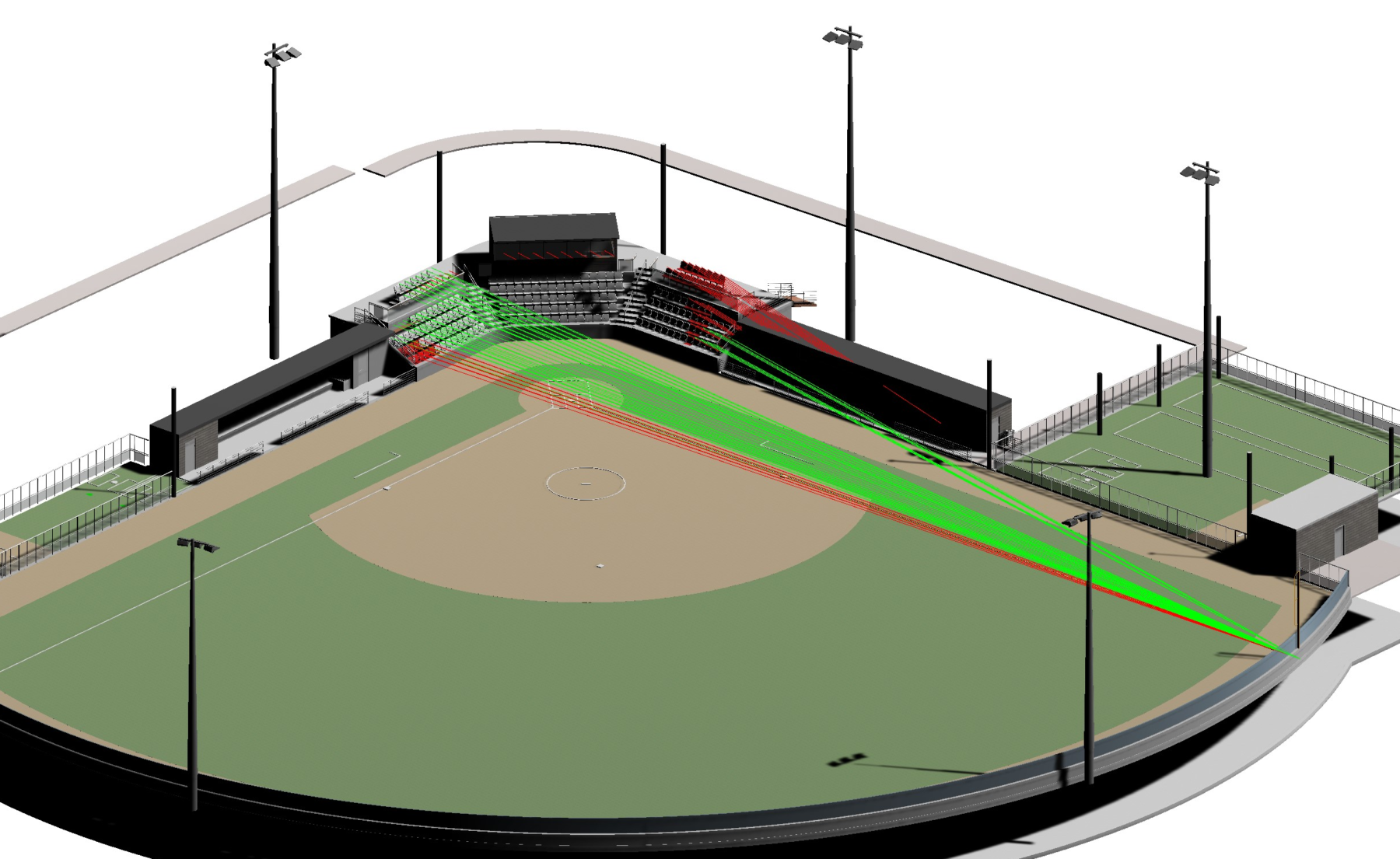 a screenshot showing a 3D model with lines to test sightlines