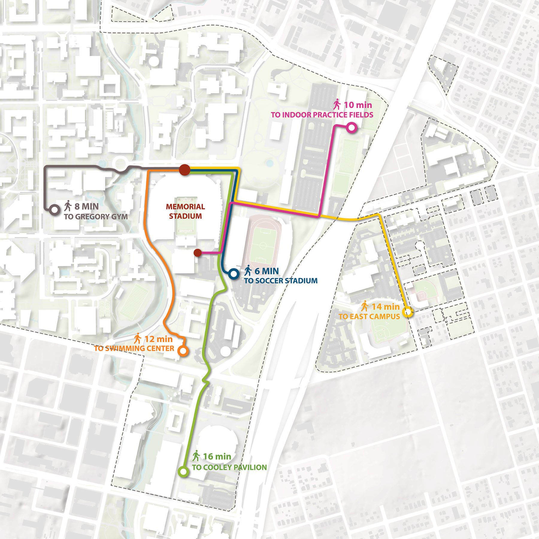 diagram of campus walk times