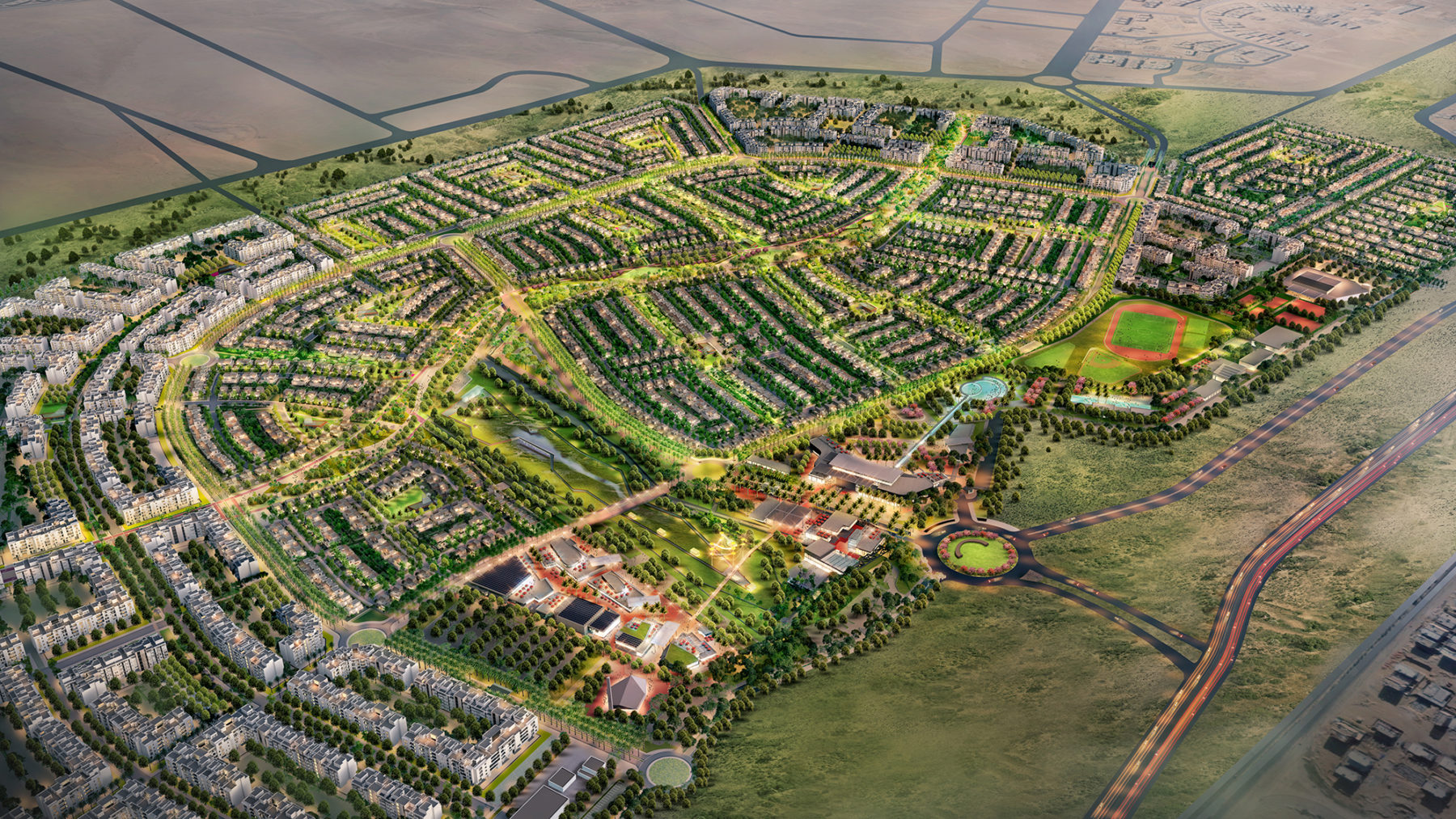 aerial view of master plan scope, new community