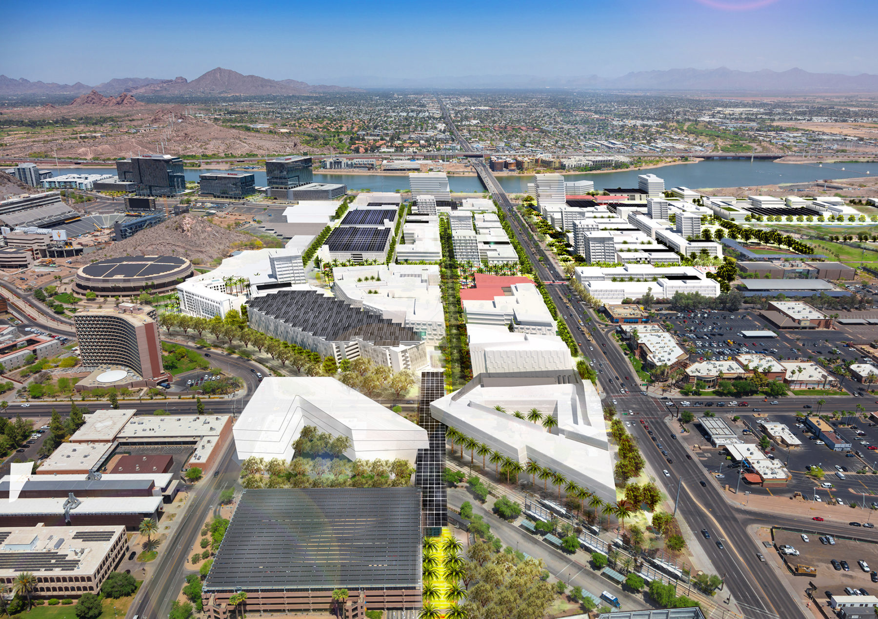 Aerial rendering of proposed district development