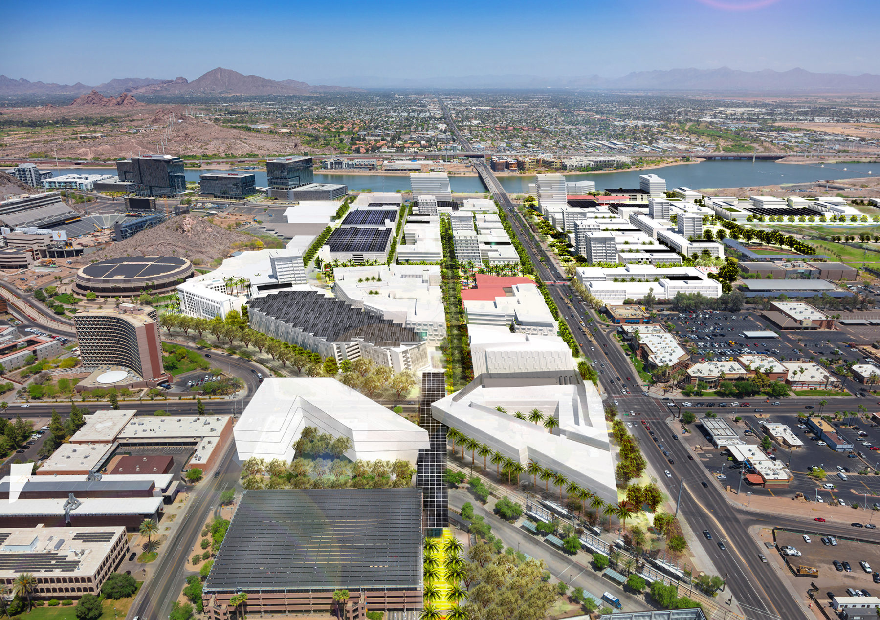 Renderings of the proposed Arizona Masterplan in Tempe