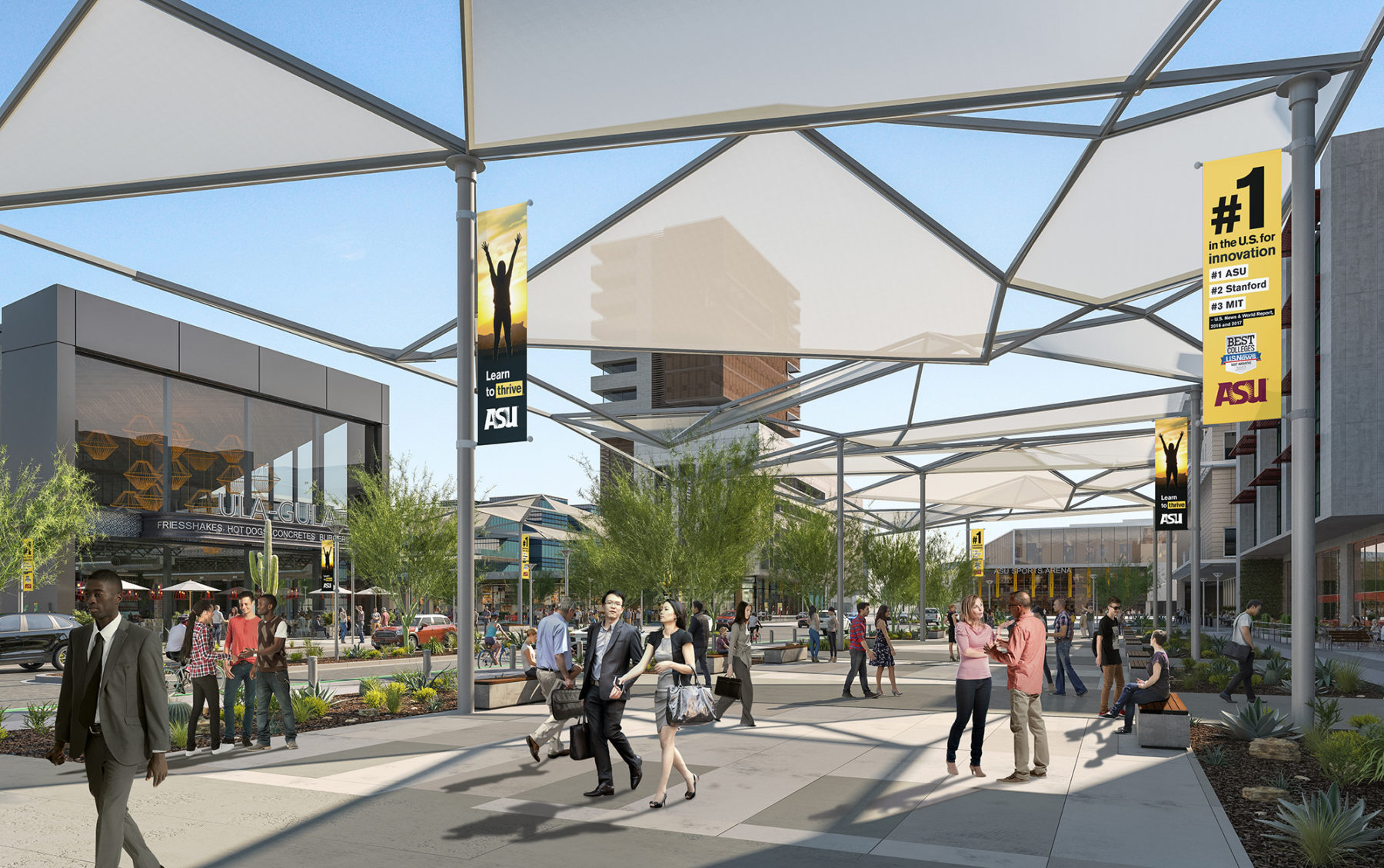 perspective rendering of outdoor public space with canopy overhead