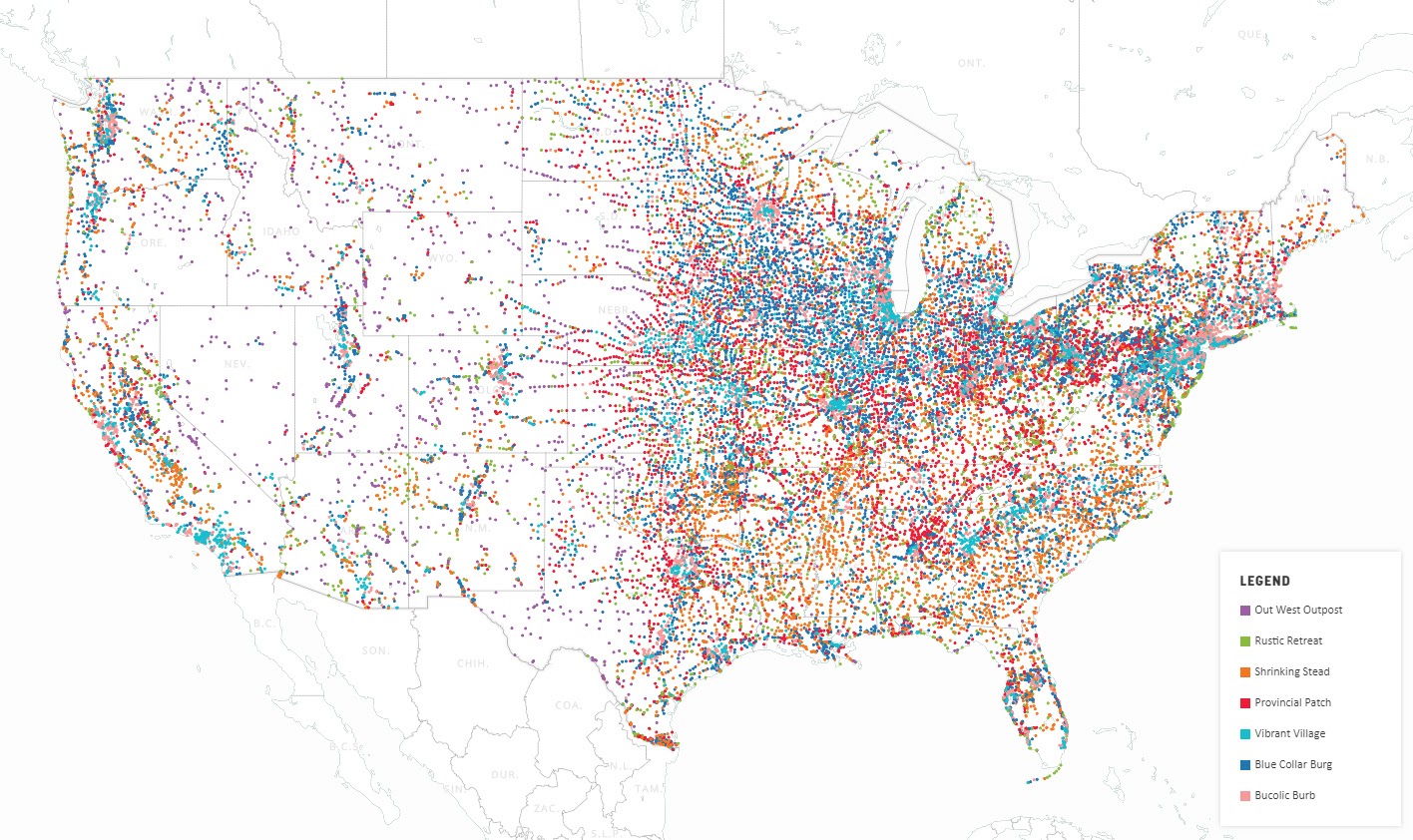 map of united states with plotted data points