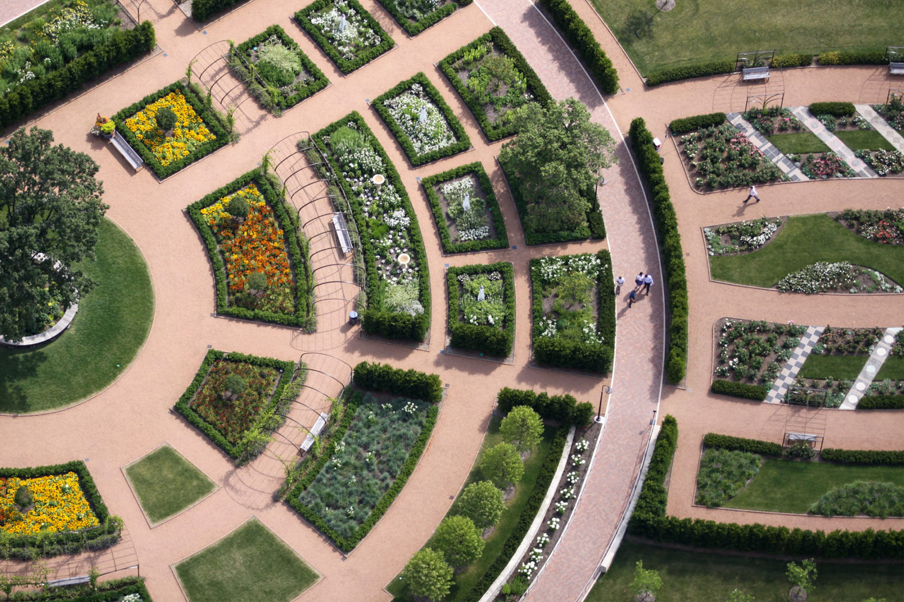 aerial photo of manicured gardens