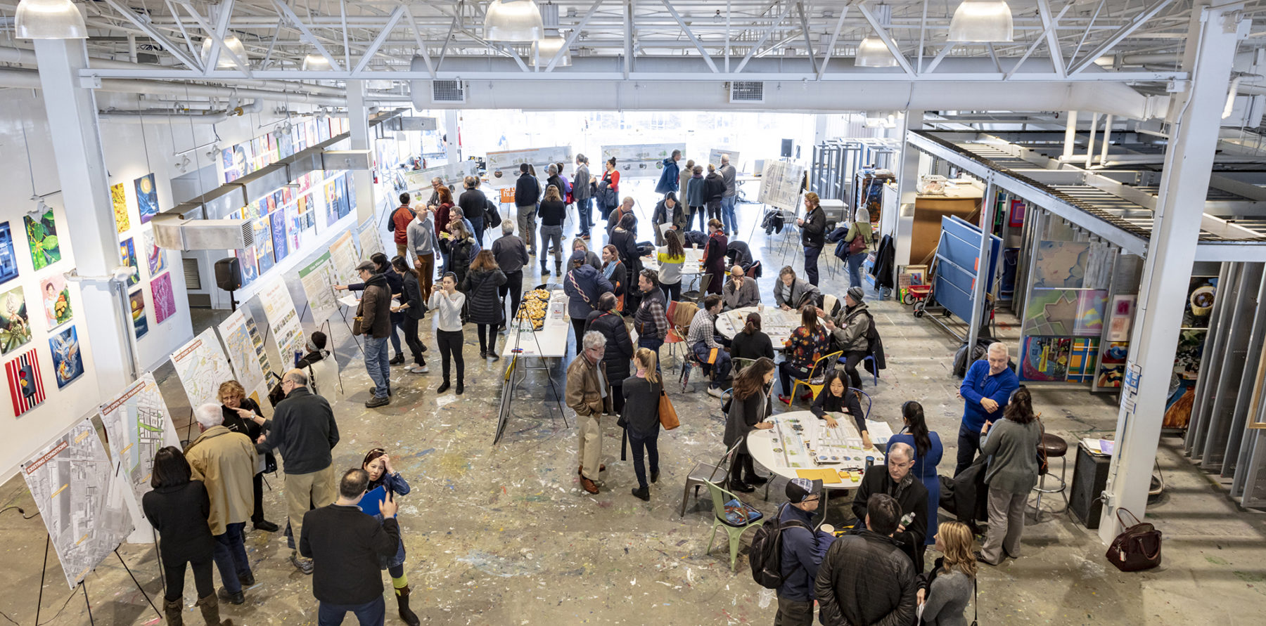 group gathered in large interior space