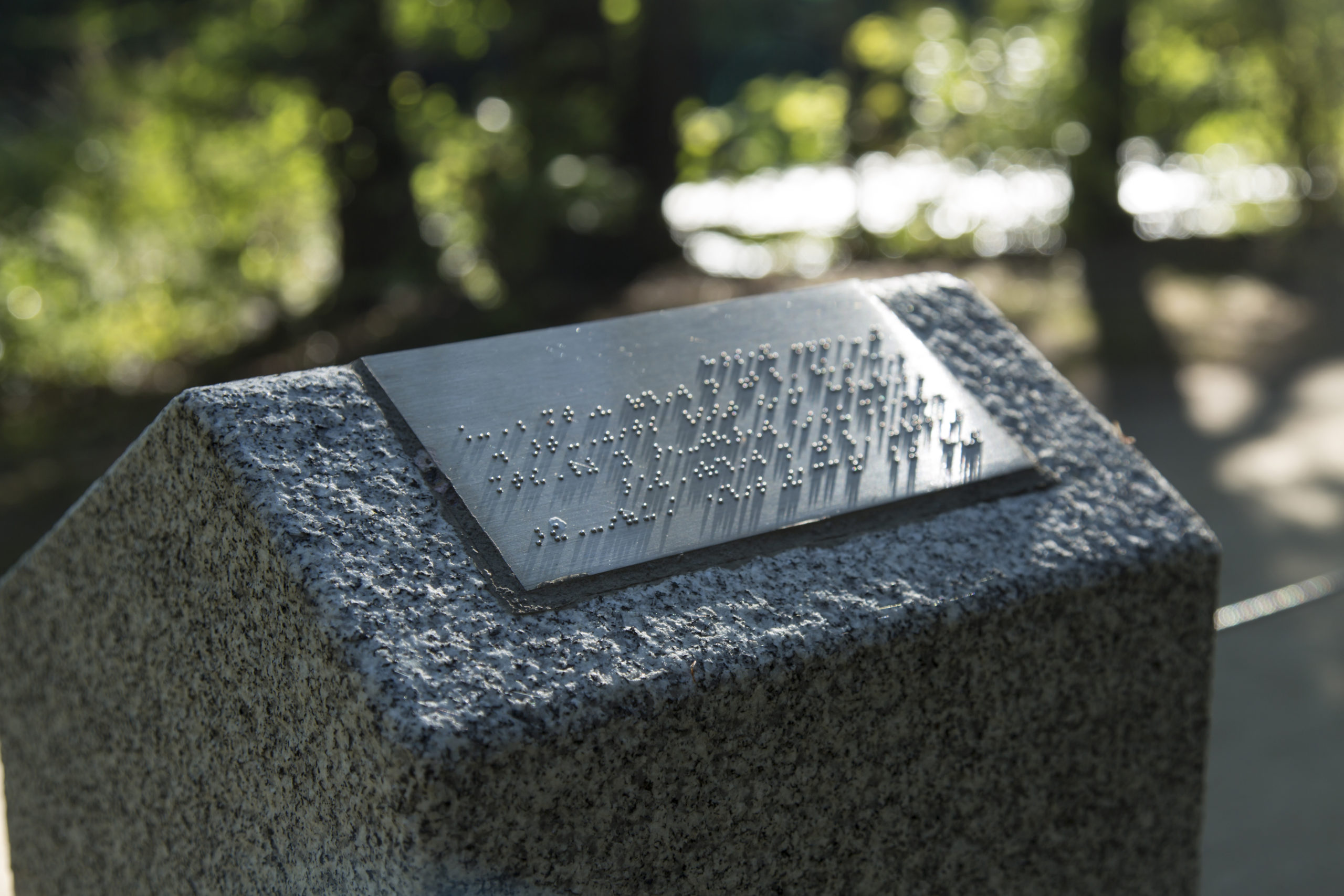 close-up of the park placard, written in braille