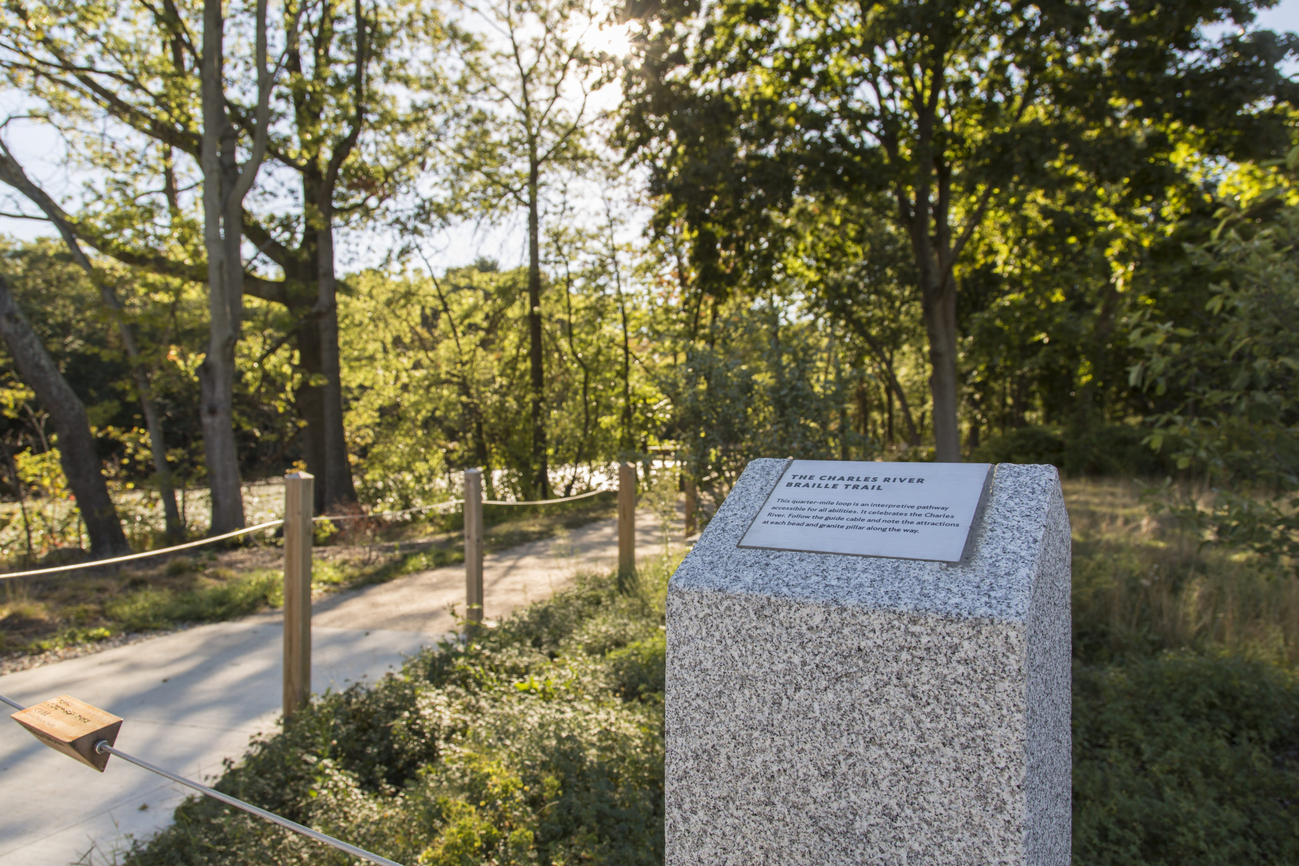 park placard and guiding wire at dusk