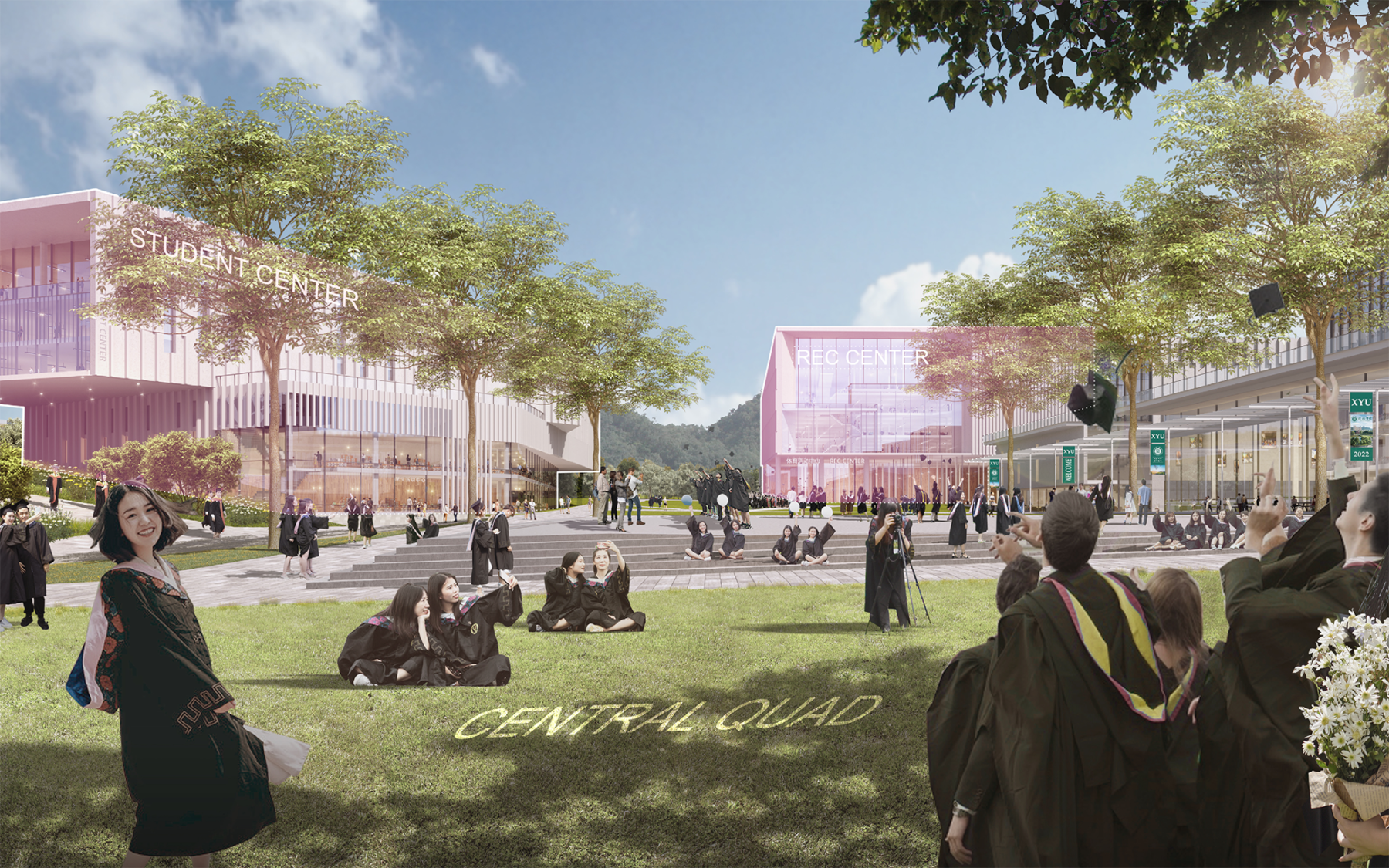 perspective rendering of campus green space