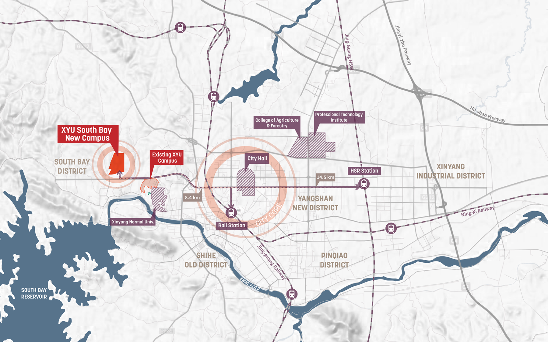 plan diagram of campus node and relation to city center