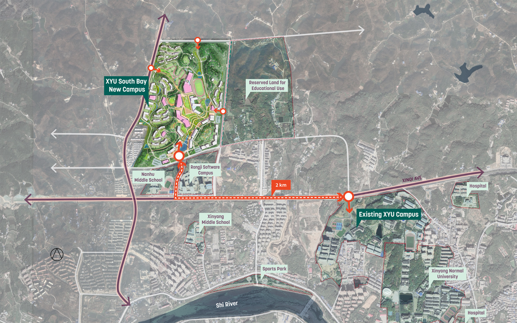 plan view of campus distance to city center