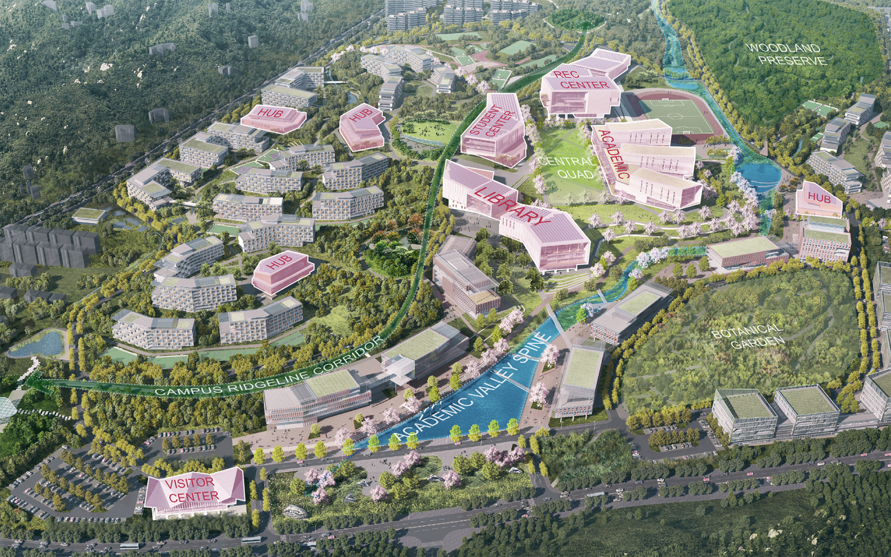 aerial rendering of campus