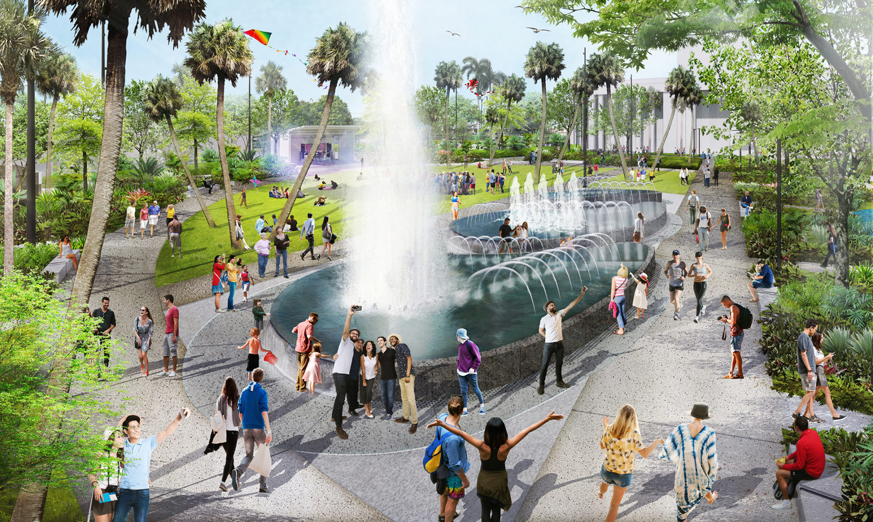 perspective rendering of fountain water feature