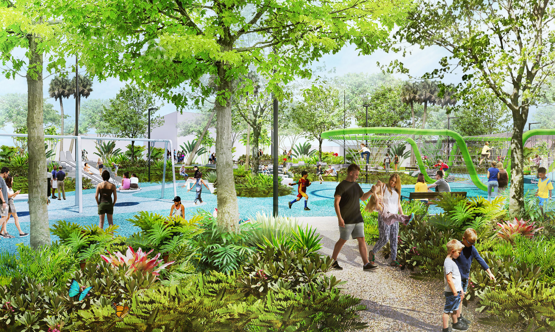 perspective rendering of lush tropical park
