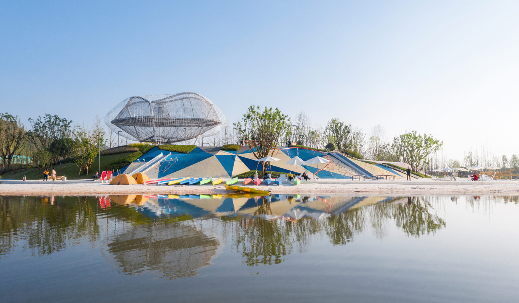 view of landscape playground across water